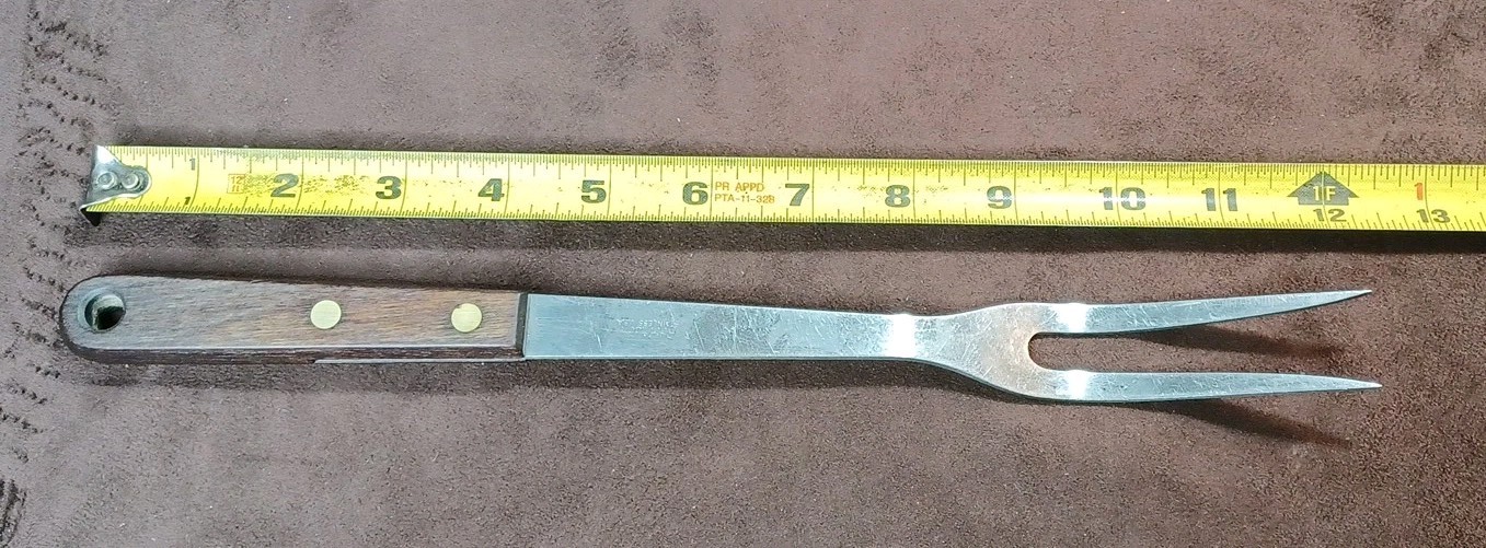 Vintage Large Robinson 2 Tine Carving Fork, With Wood Handle, U.S.A.