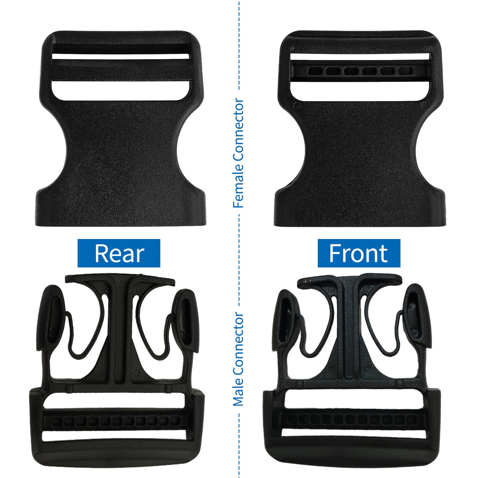 2 Inch/5cm 11 Yards Nylon Webbing Strap w/6 Set Plastic Buckles Side Release