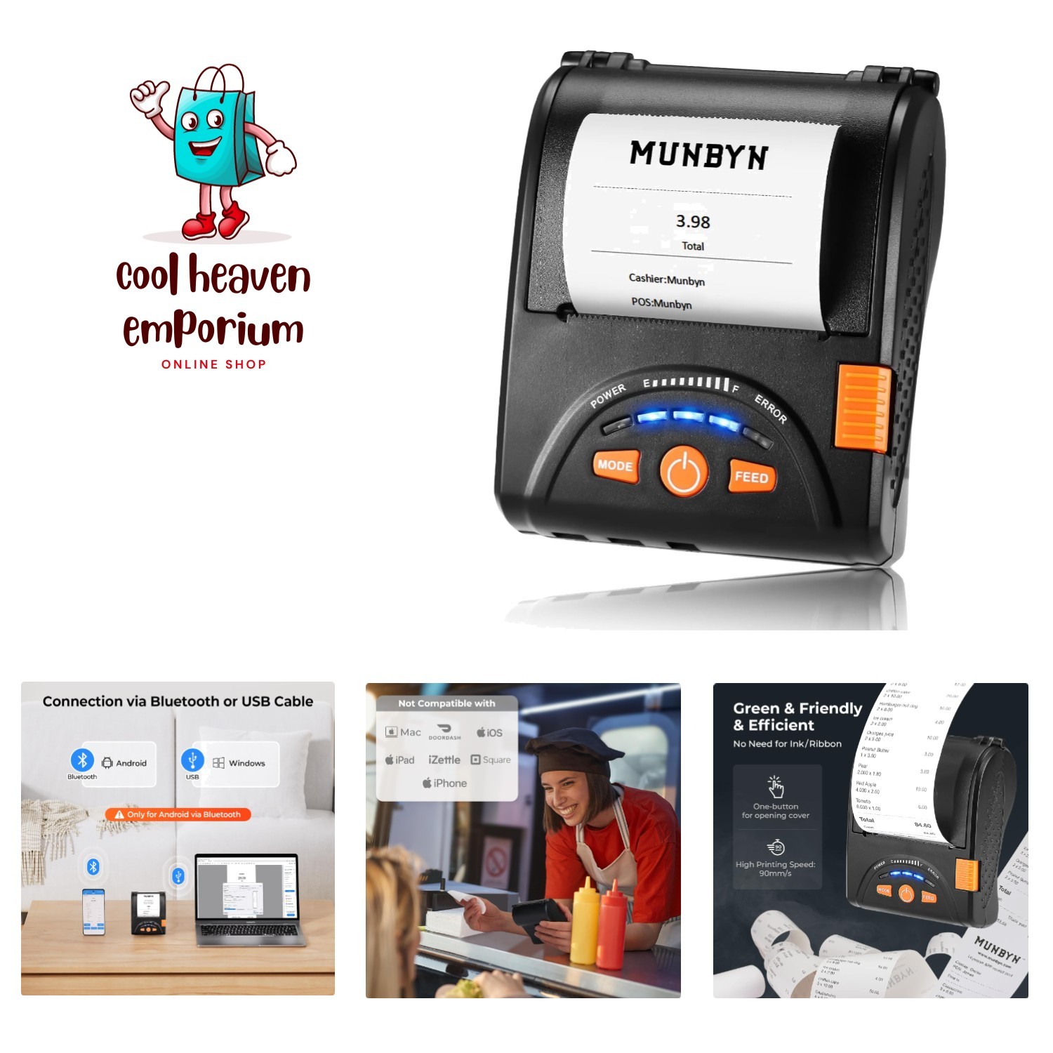 Wireless 58mm Receipt Printer with Long Battery Life - Ideal for POS Systems