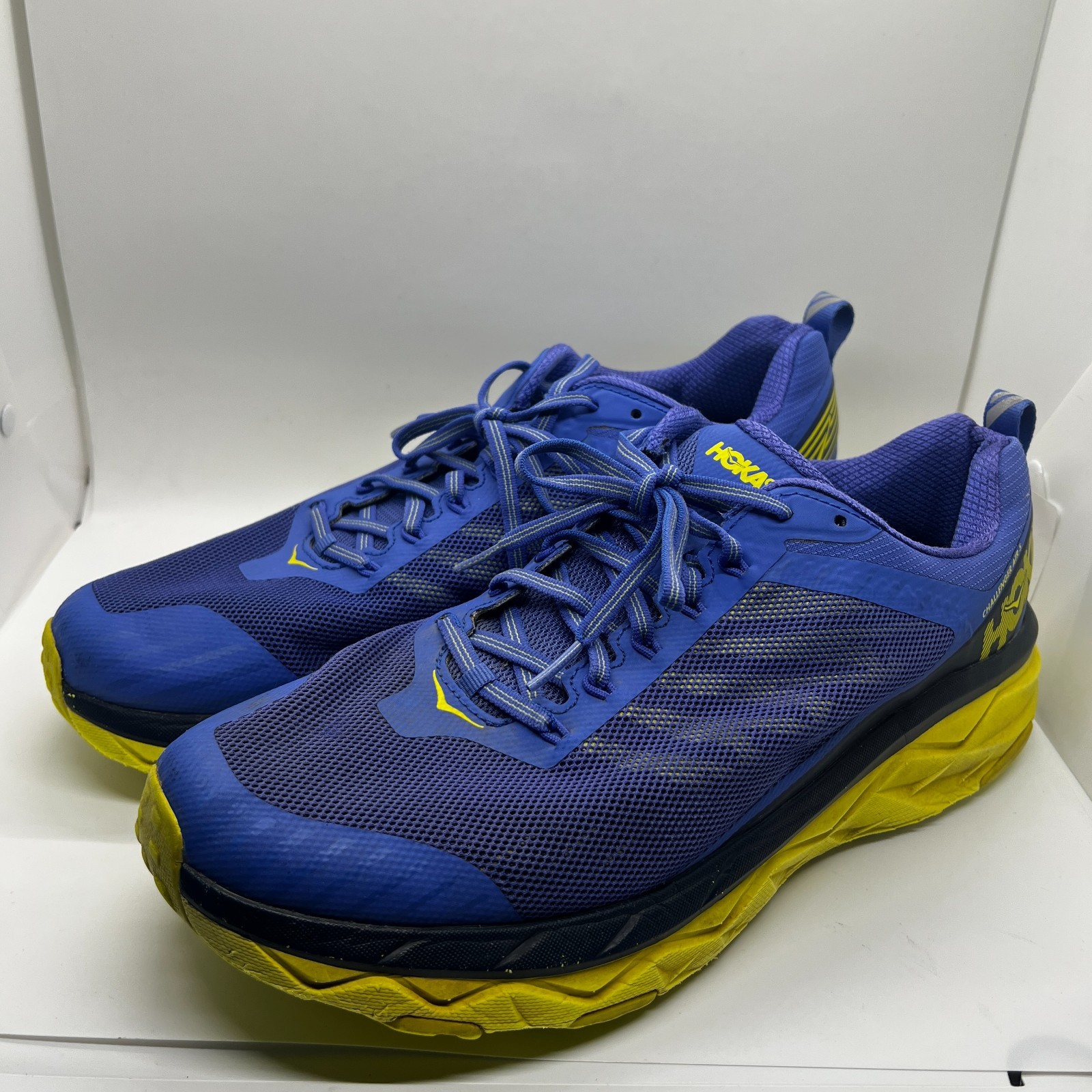 Hoka One One Challenger ATR 5 Shoes Mens 12 Blue Yellow Trail Running Sneakers