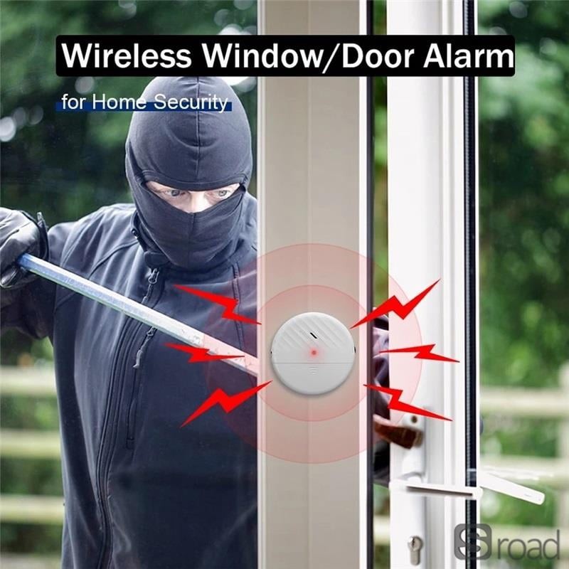 Wireless Vibration Sensor Alarm 125dB, Adjustable Sensitivity For Window Door