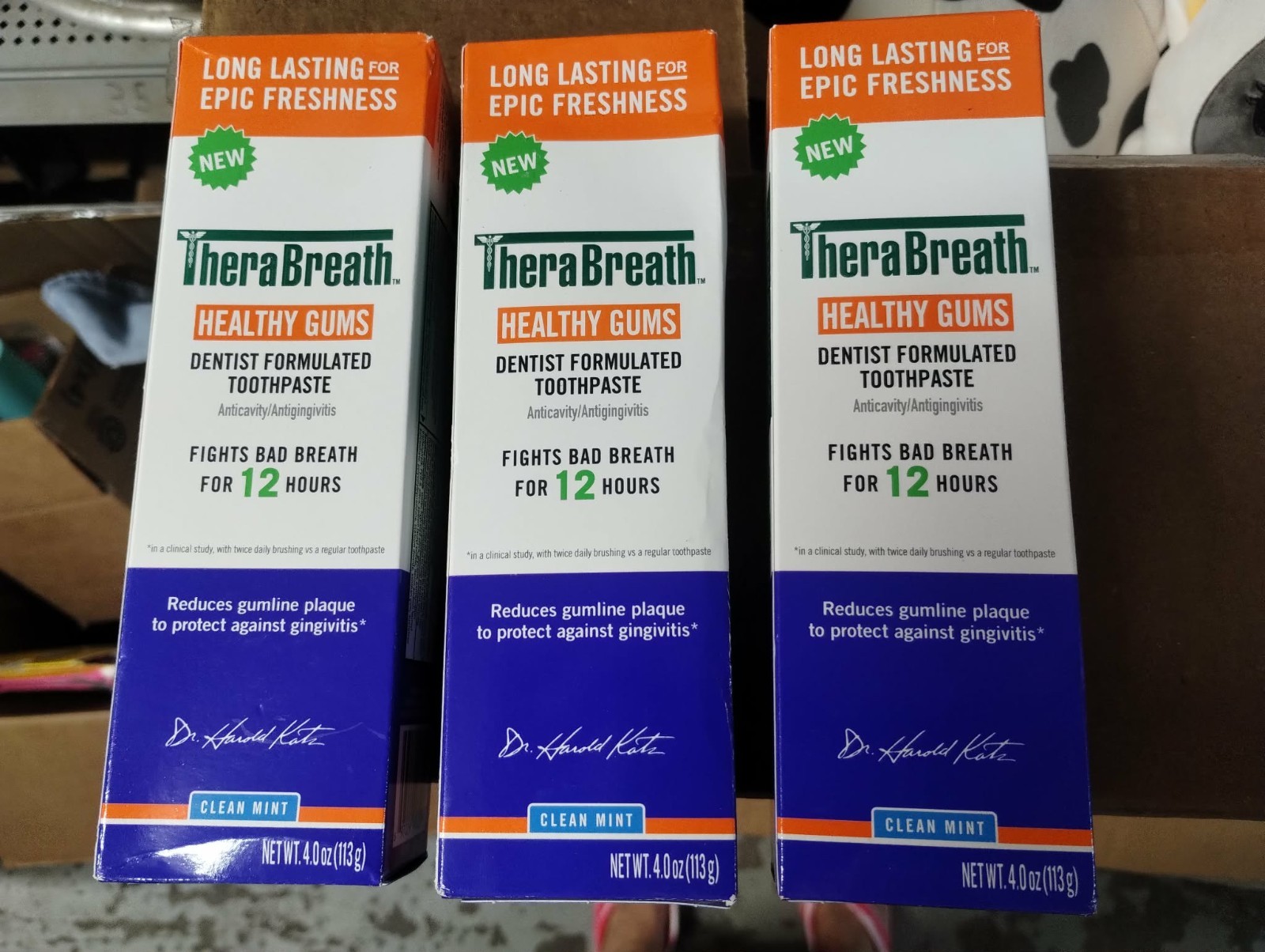 3 TheraBreath Healthy Gums Anticavity Toothpaste, Clean Mint, 4oz Exp 2027