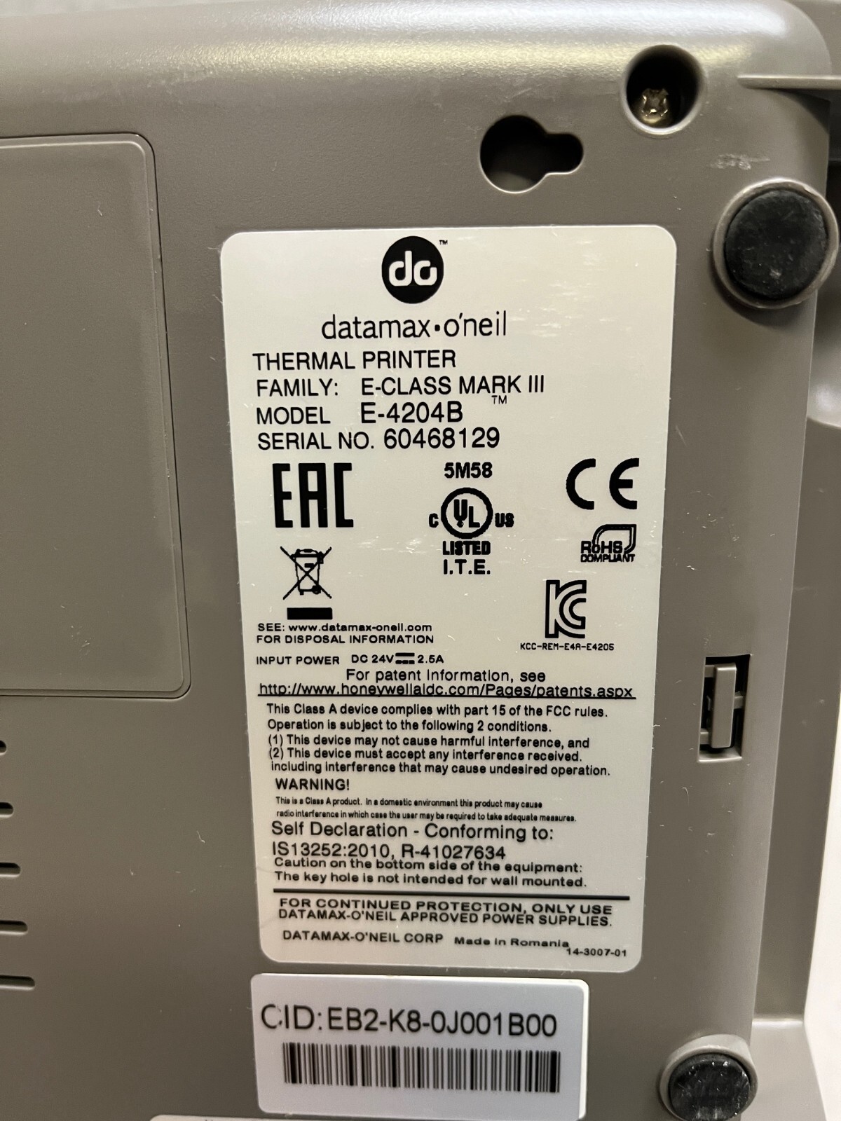 Datamax E-4204B E-Class Mark III Direct Thermal Label Printer USB Printer