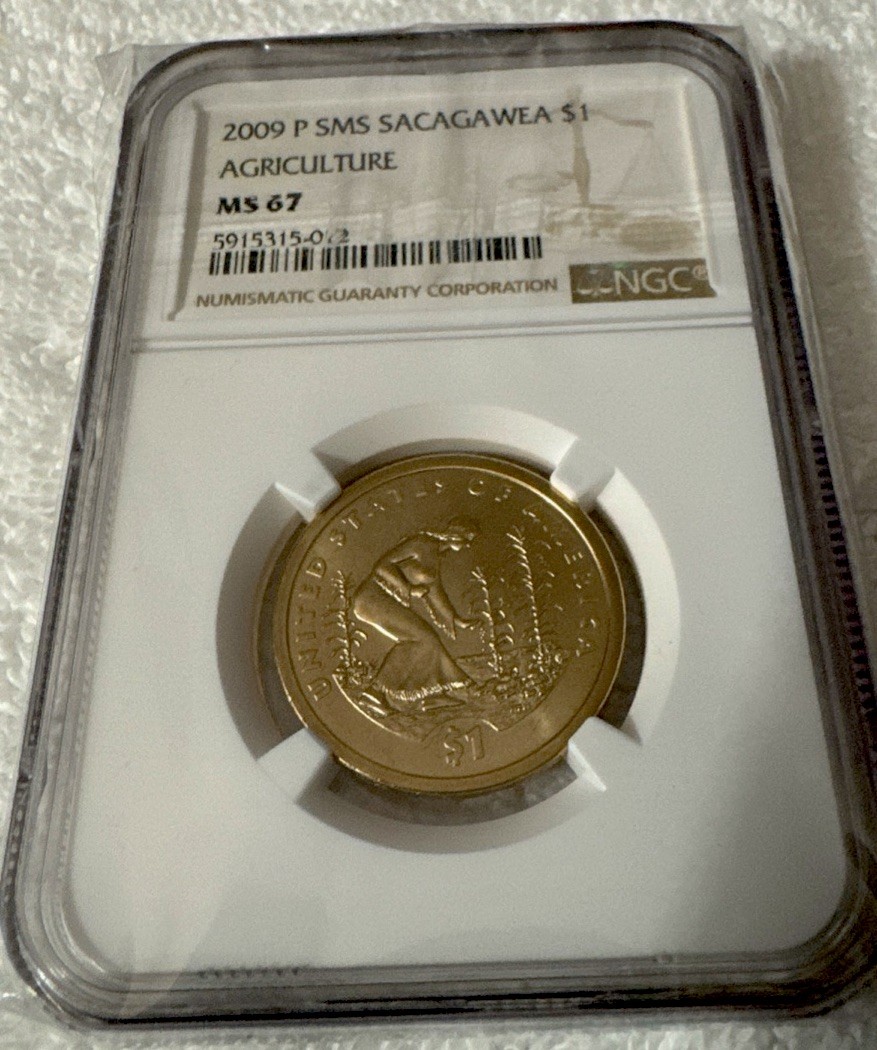 2009 P SMS US Mint Sacagawea Dollar, Agriculture, NGC MS67 Brown Label