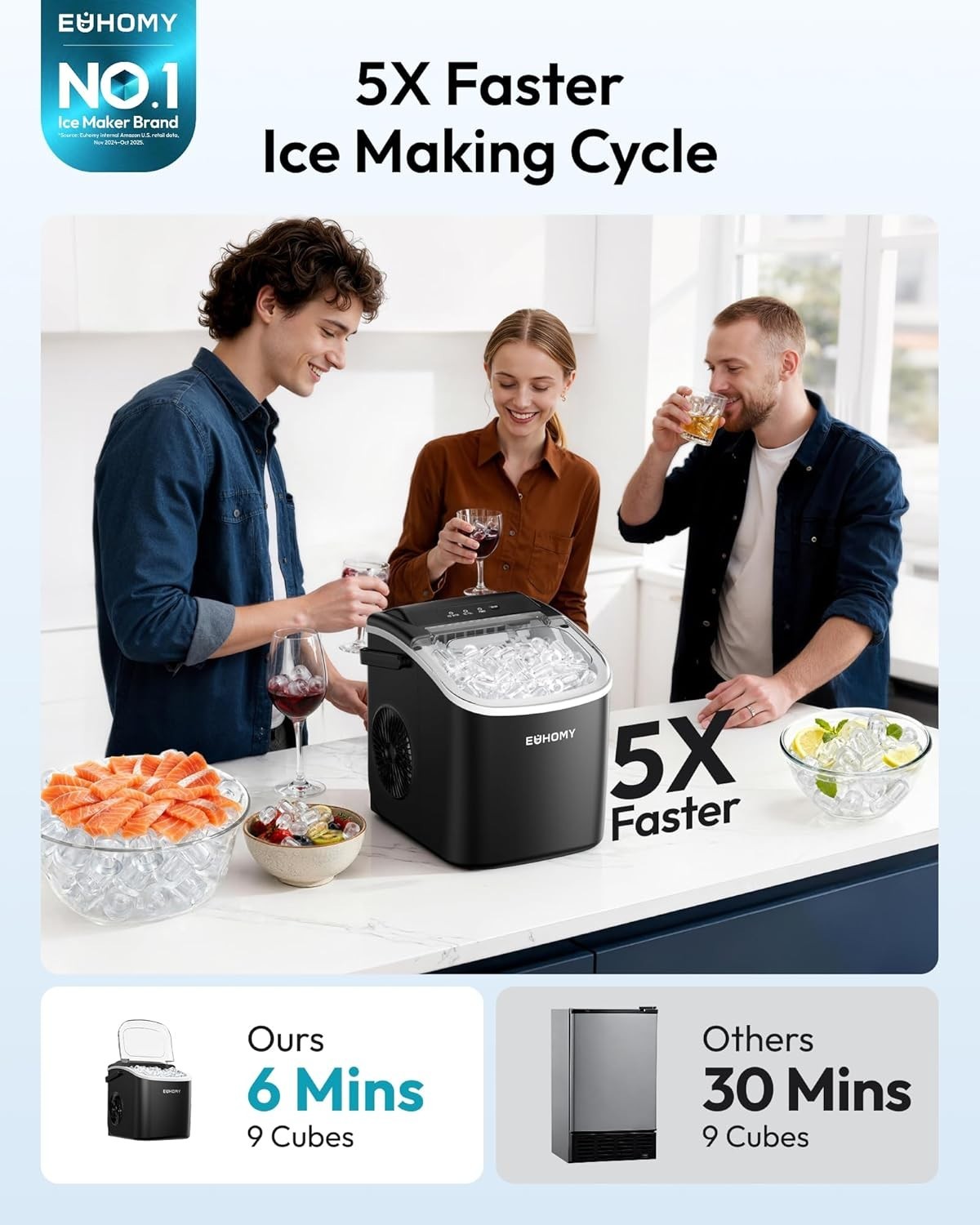 Countertop Ice Maker with Handle Black 26lbs/24H Fast Quiet Portable