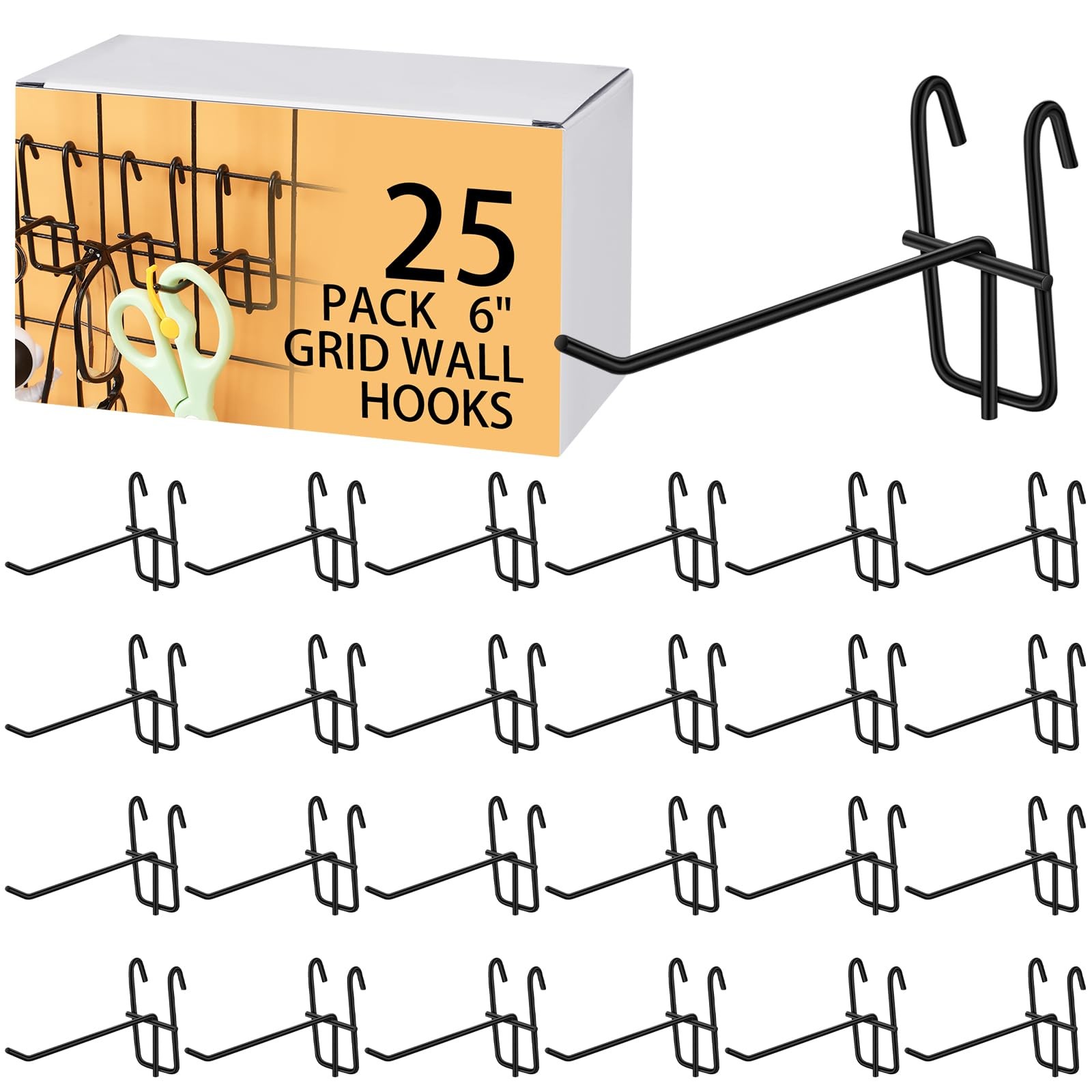 25 PCS 6 Inch Grid Wall Hooks Panel Store Garage Mount Display Hanger Black