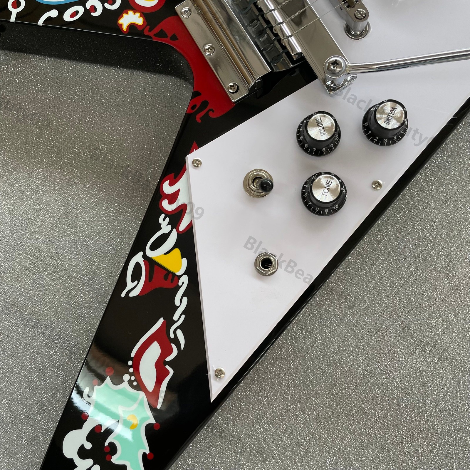 V Shape Solid Body Electric Guitar Stainless Rounded Fret Edge Water Transfer US