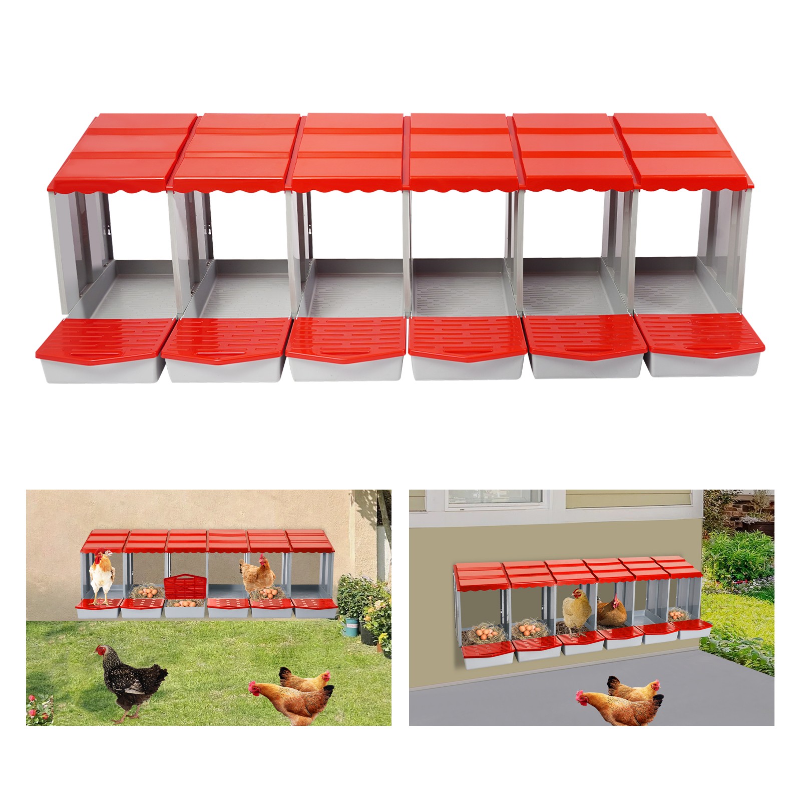 6-Compartment Chicken Nesting Box with Easy Egg Collection & Installation
