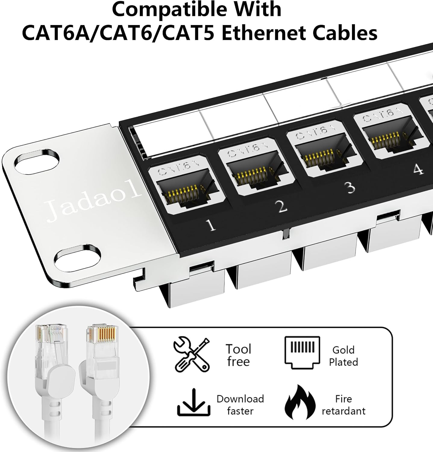 [UL Listed] 24-Port Shielded Cat6A Patch Panel, 19” 1U Rackmount/Wall Mount Feed