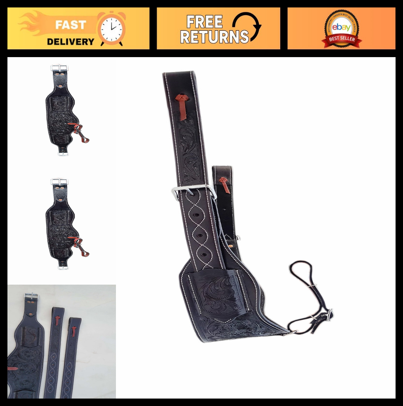 Tooled Leather Rear Flank Saddle Oily Tan Roper Back Cinch & Billets - Western G