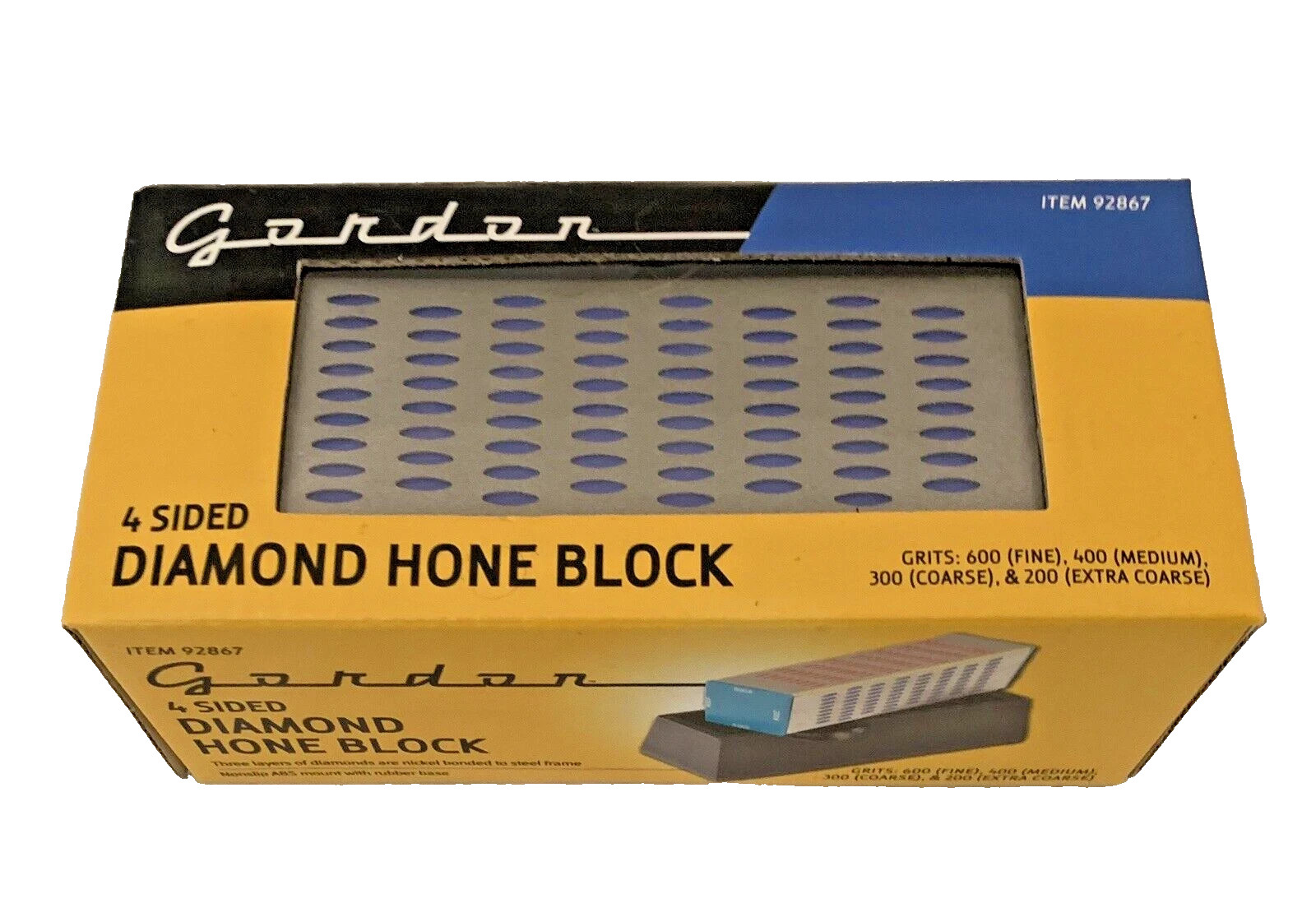 Gordon 4 Sided Diamond Hone Block #92867 Knife Sharpener (6"Lx2"Wx2"H)