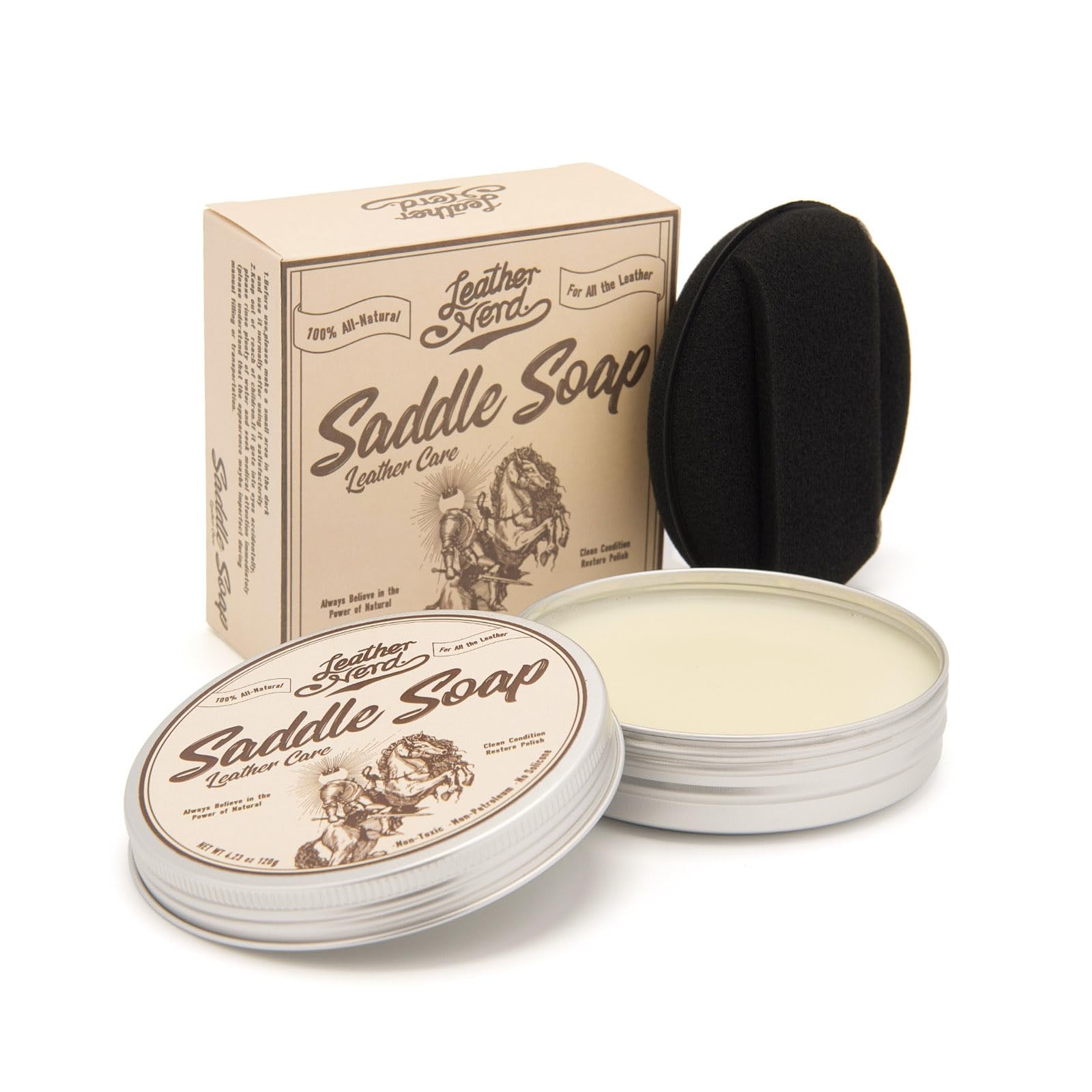 Saddle Soap for Leather, Leather Nerd 4.23 Oz Kit, White