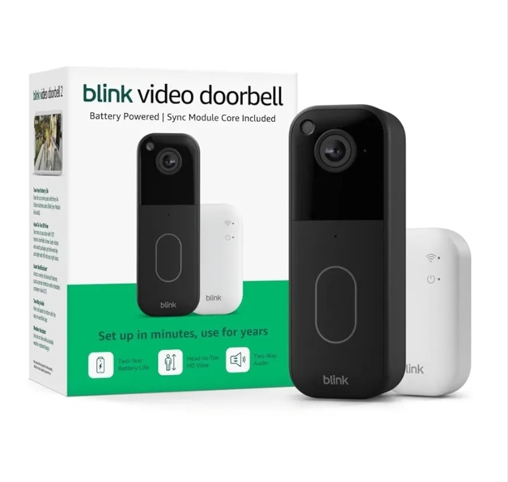 Blink Video Doorbel with Sync Module Core, Battery, Head-to-Toe HD View - Black