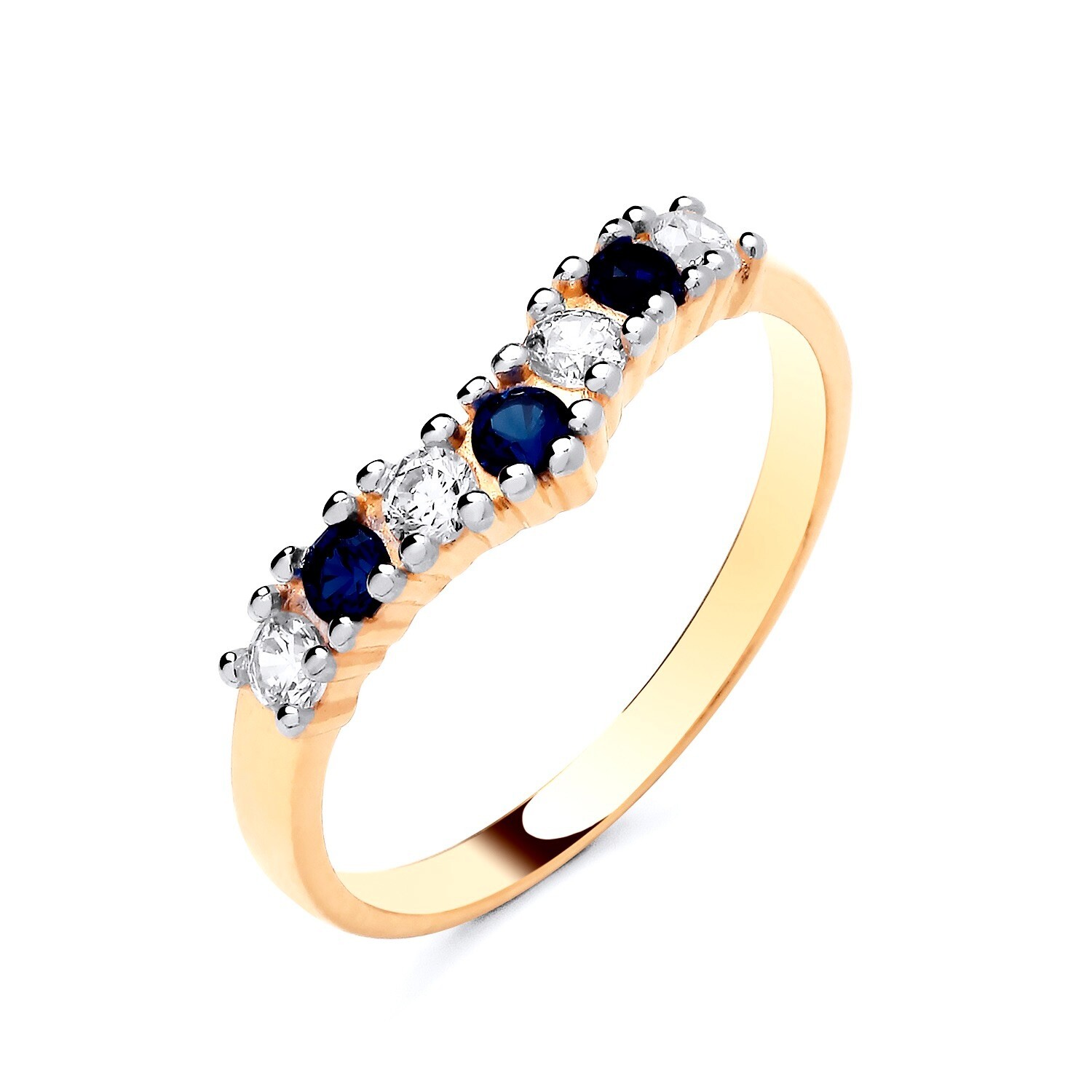 9ct Yellow Gold on Silver simulated SAPPHIRE & Cz Wishbone Eternity Ring J-U