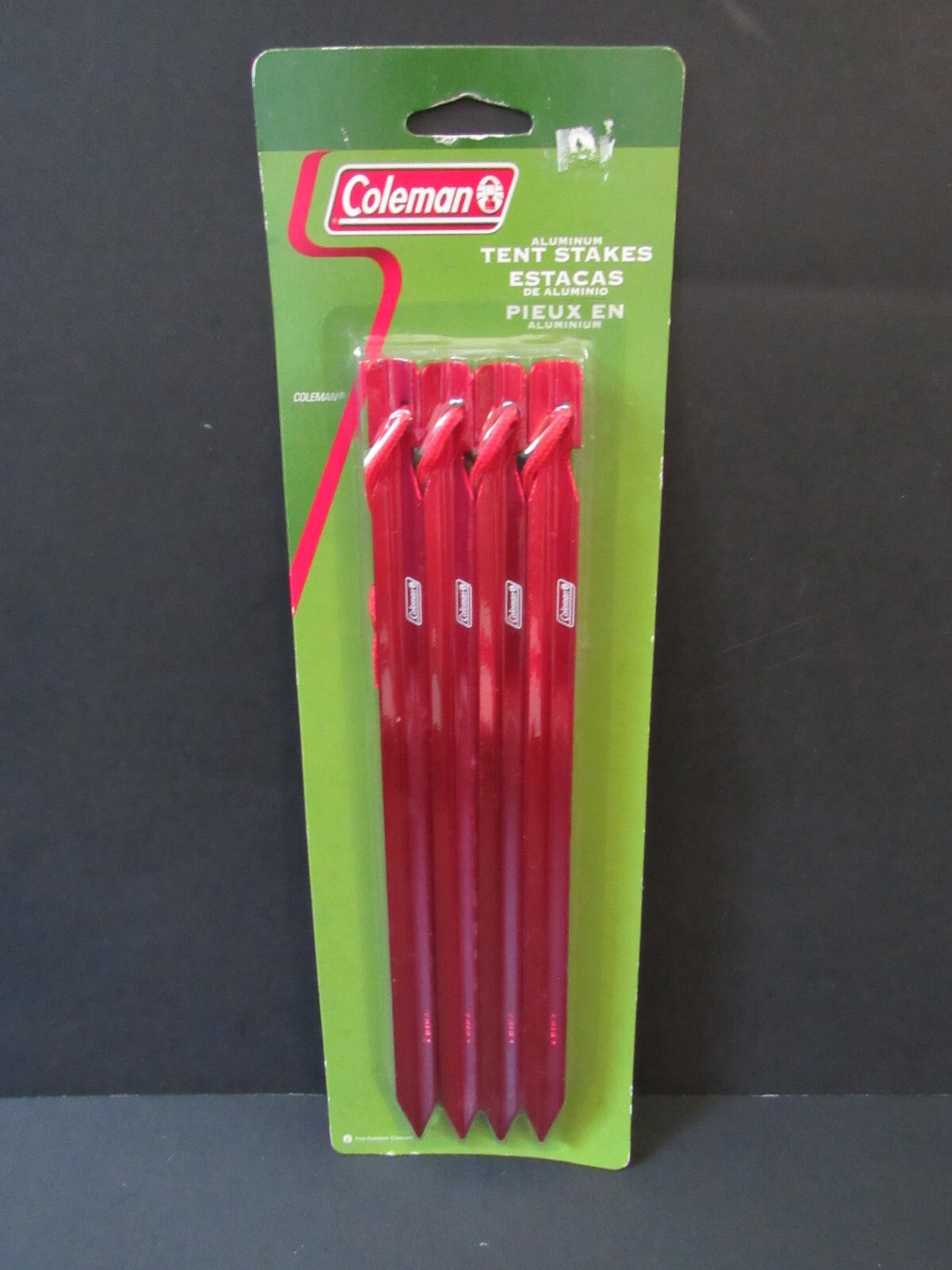New COLEMAN Aluminum Tent Stakes 9" Set of 4 Red Metal Strong Camping Pegs NIP