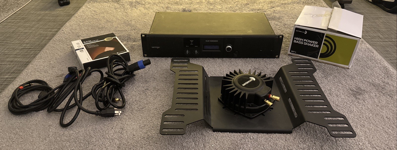 Behringer NX1000D Power Amplifier with DSP + Bass Shaker & Trak Racer Mount