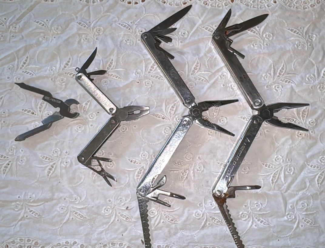 Lot of 3 Vtg Stainless Steel Heavy Duty Multi-Tool Pocket Knives & Swiss Tech