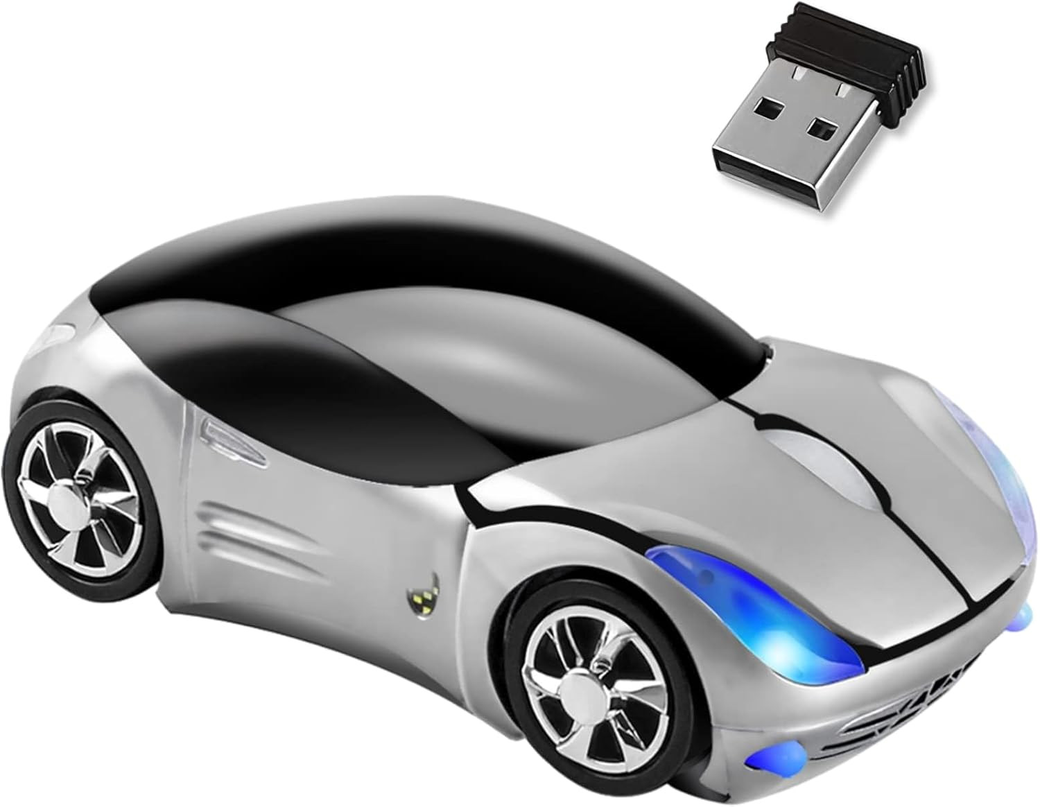 Silver Car Mouse，1600Dpi 2.4G with USB Reciver Computer Mice for Computer Wirele
