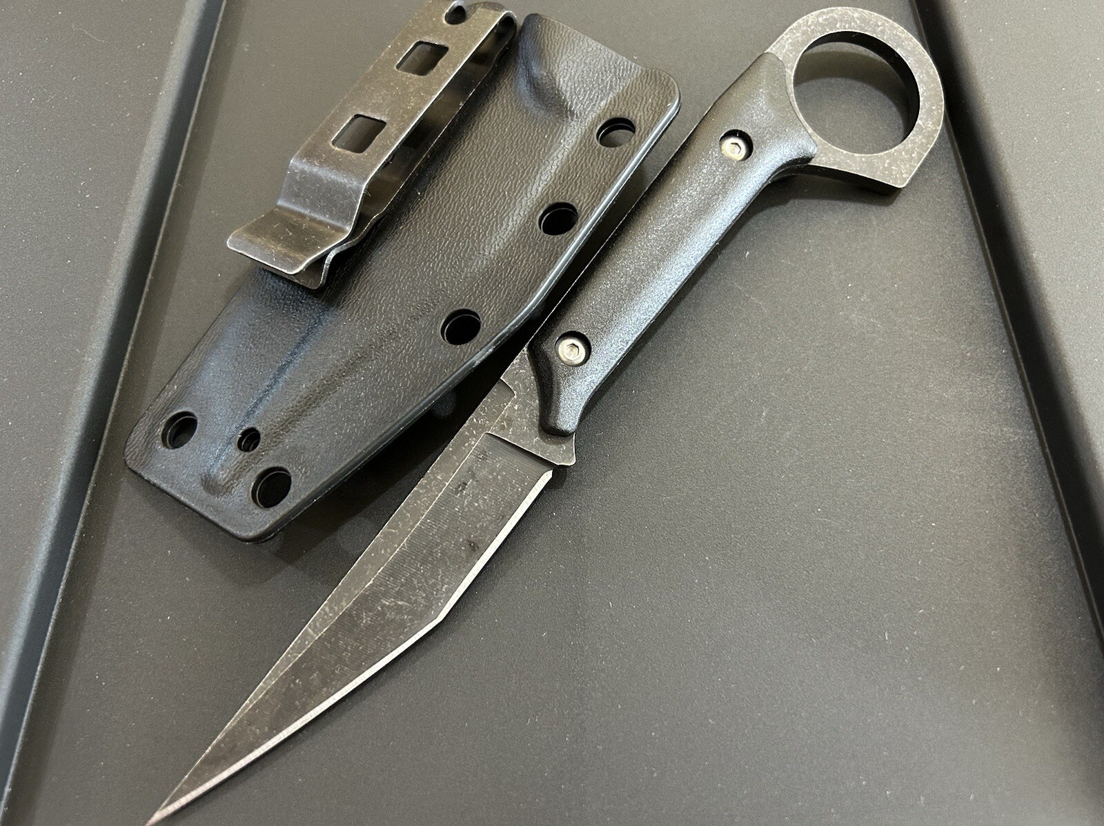 7.5” Stonewashed Tactical Survival Full Tang Hunting Knife with Sheath w/Clip