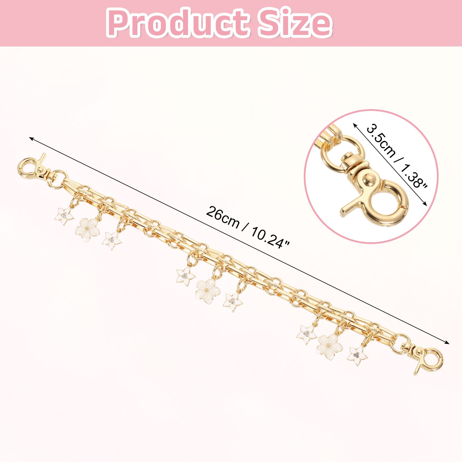 1Pcs 10" Flowers Pendant Handbag Chain Strap, White