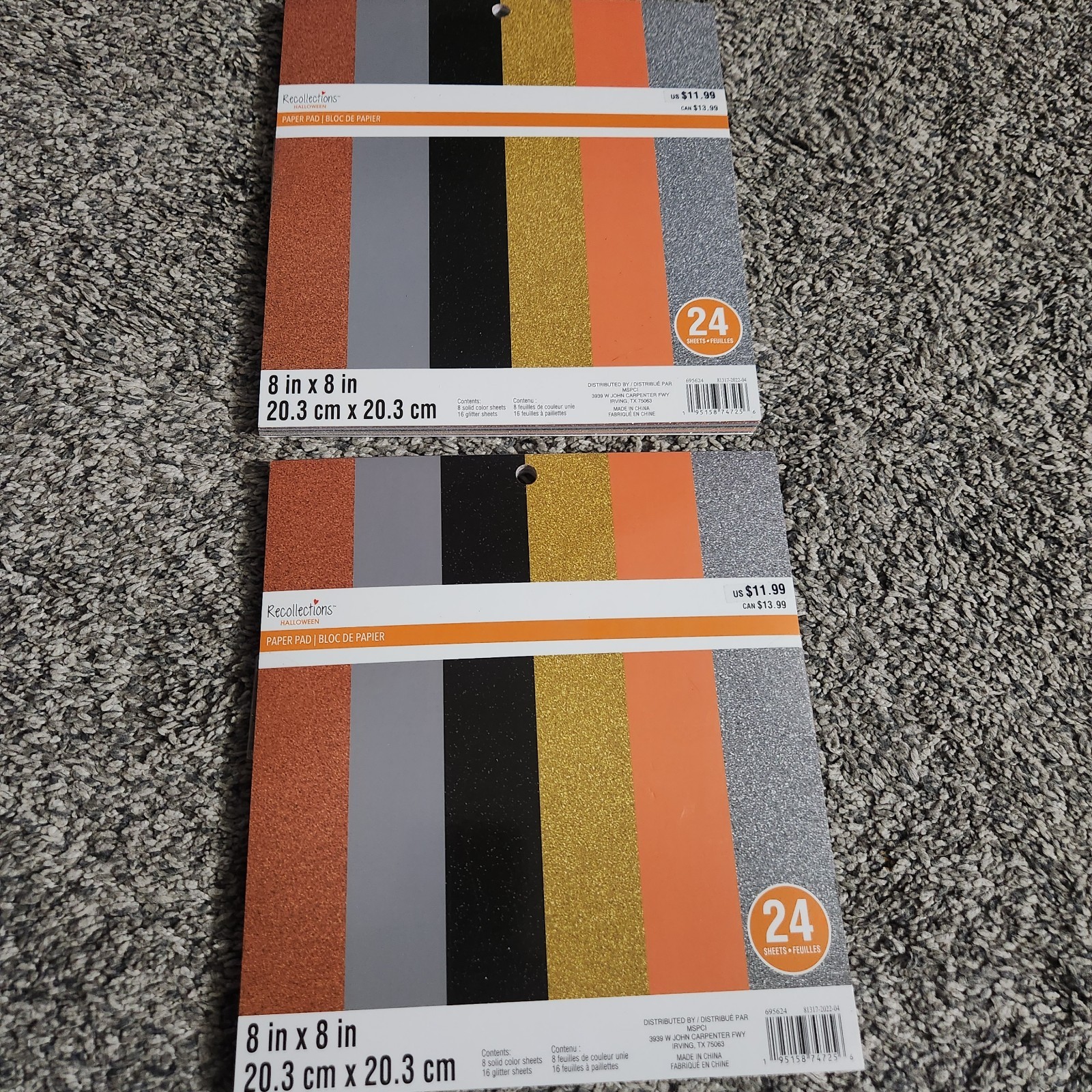 2 Recollections Craft PAPER PAD 8x8" 24 Sheets Brand NEW Halloween Color Glitter