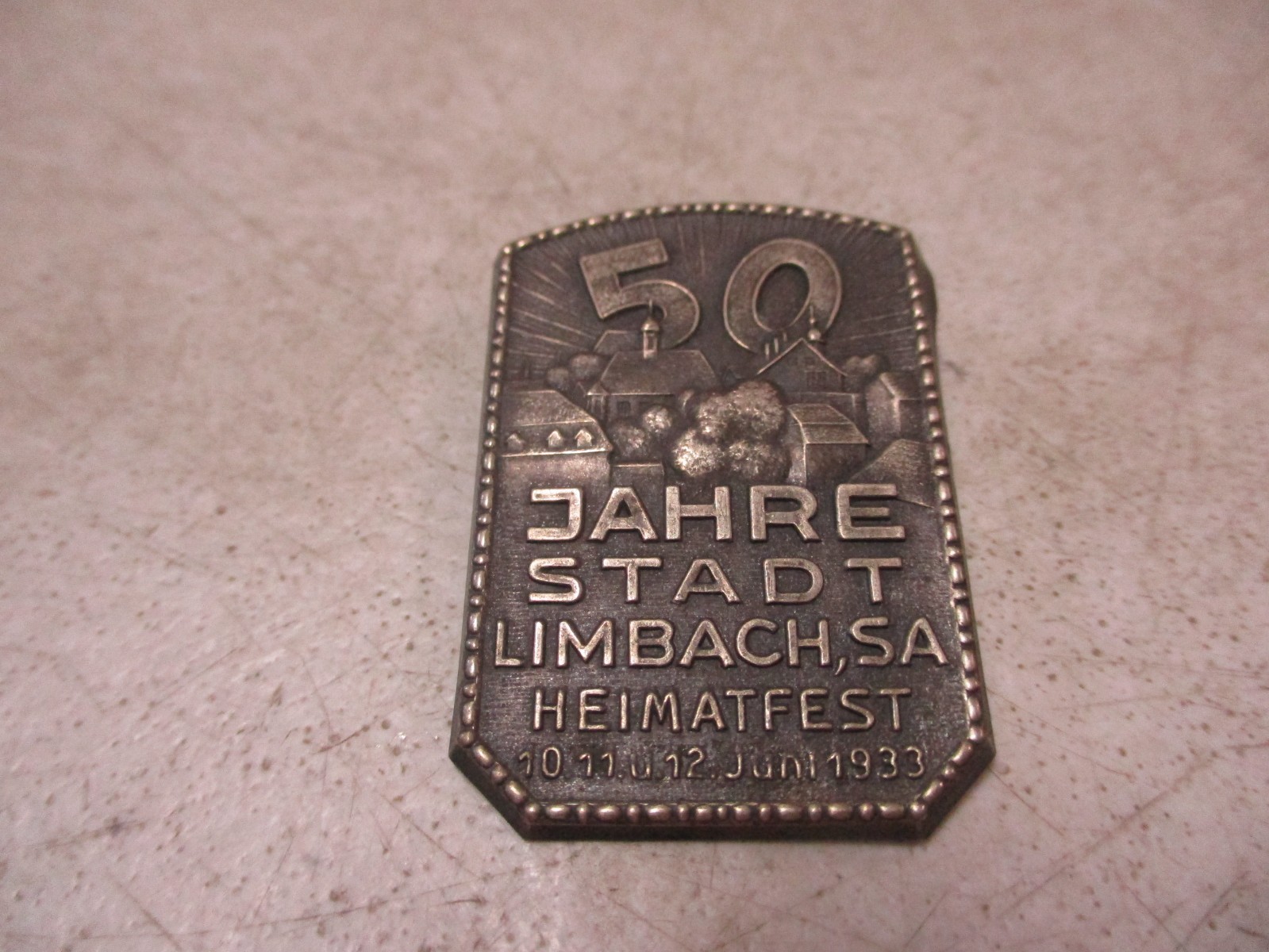 1933 German 50th Anniversary City of Limbach Badge