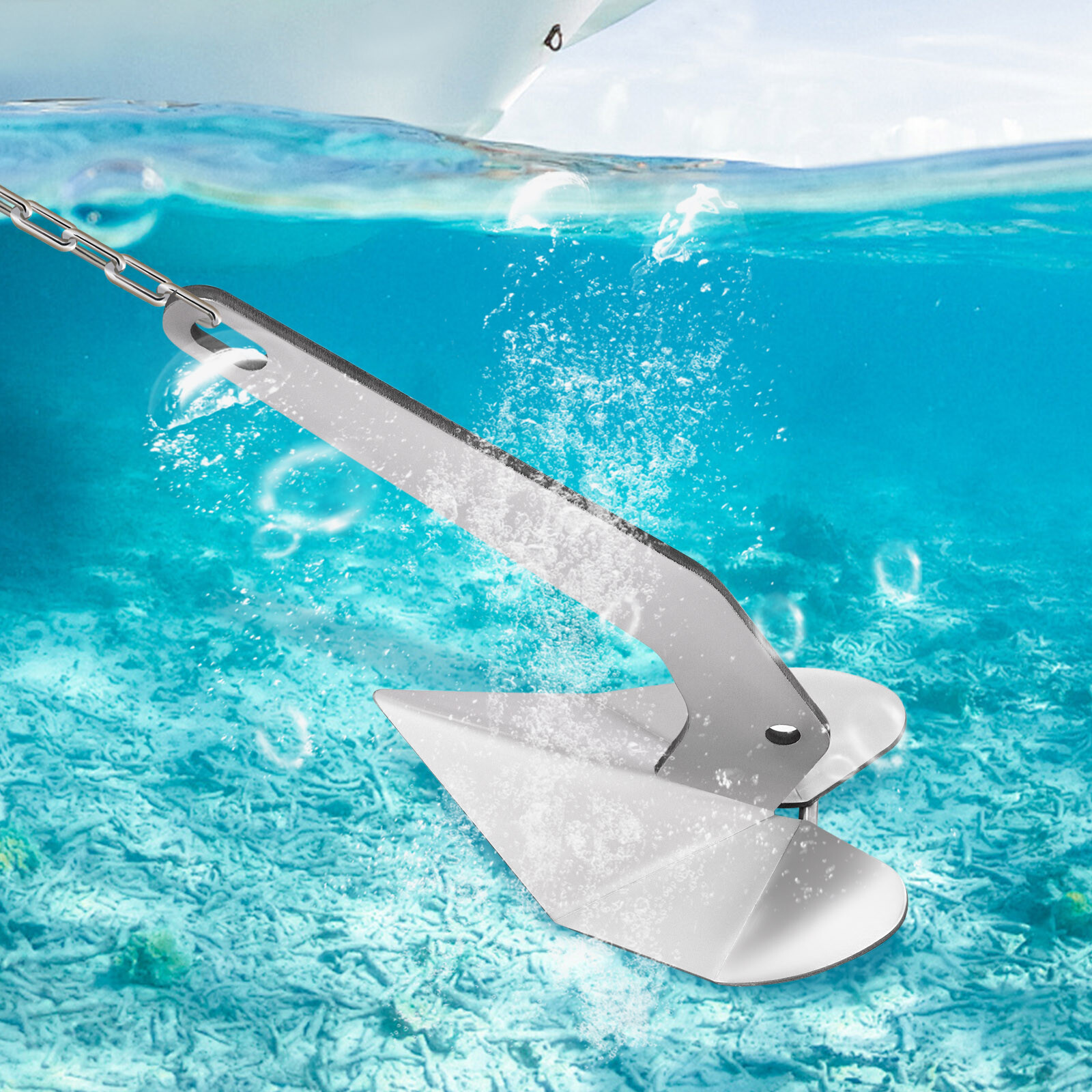 Boat Anchor Wing 316 Stainless Steel Non-Hinged Plow Silver for Boats 20-35ft