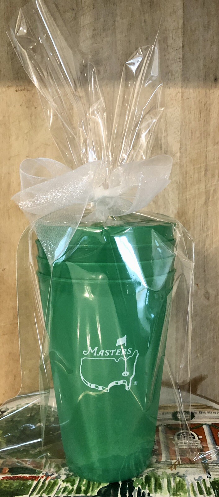 THE MASTERS AUGUSTA NATIONAL GREEN NO DATE W/LOGO PLASTIC CUPS  (SET OF 4)