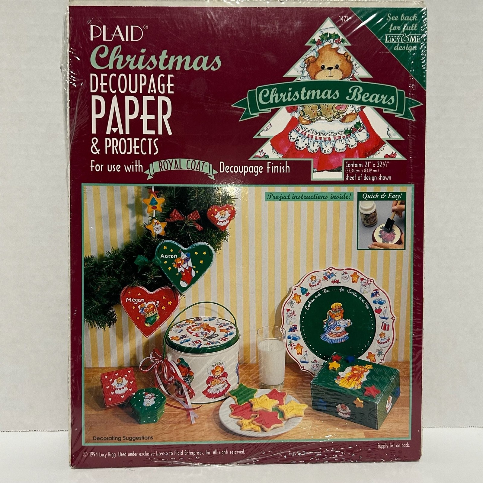 Vintage 1994 Plaid Christmas Decoupage Paper & Projects Lucy Rigg Design