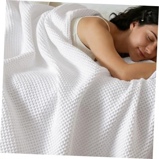 White Queen Waffle Blanket - 100% Cotton - 90" x 90" - Pre-Washed