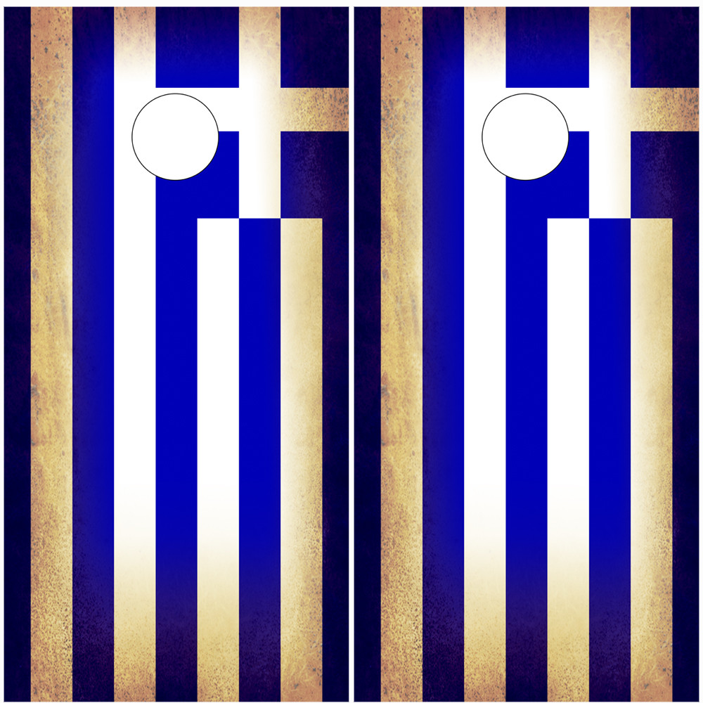Cornhole Wraps GREEK FLAGS Beanbag Toss GREECE Vinyl Decal Wraps 2pack RUSTIC