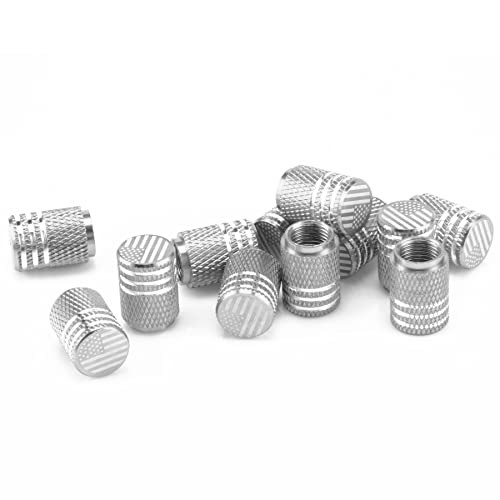 SINGARO American Flag Valve Stem Cap, 12PCS Aluminum Alloy Rubber Sealed Silver