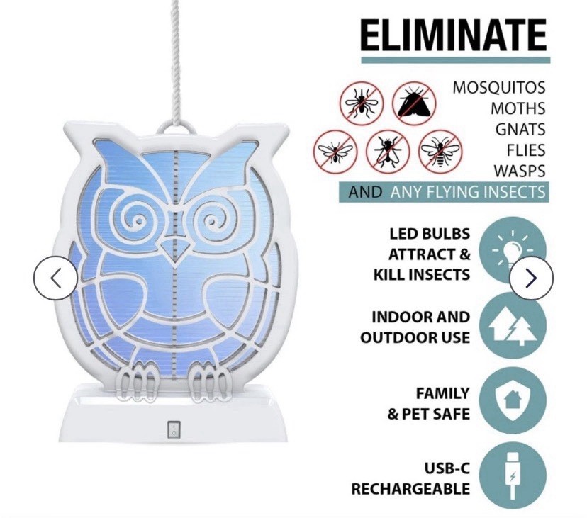RARE 800 Volt Owl Shaped Cordless Rechargeable Bug Zapper