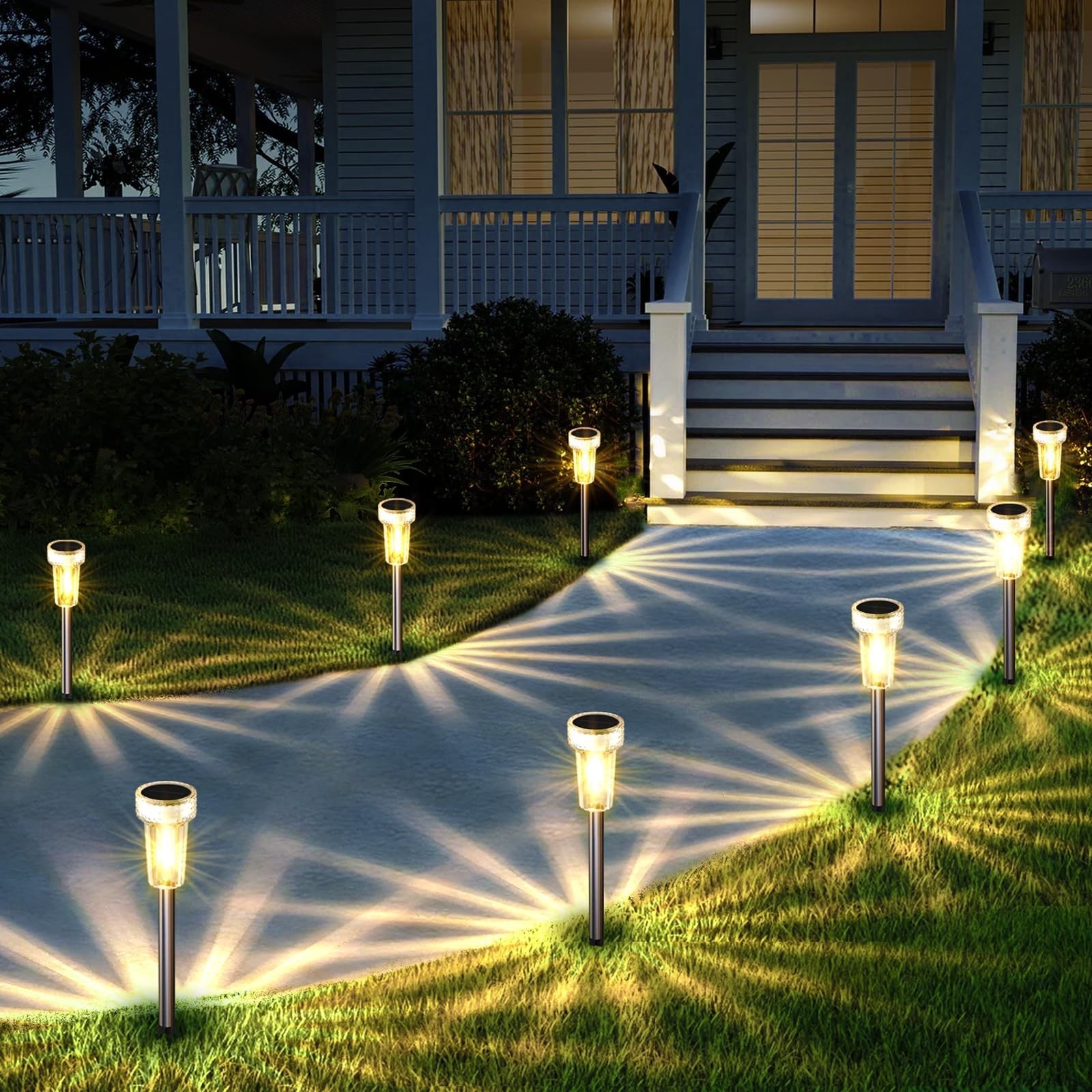 Mancra Solar Lights Outdoor Waterproof, 8 Pack Stainless Steel Tungsten Bulb ...