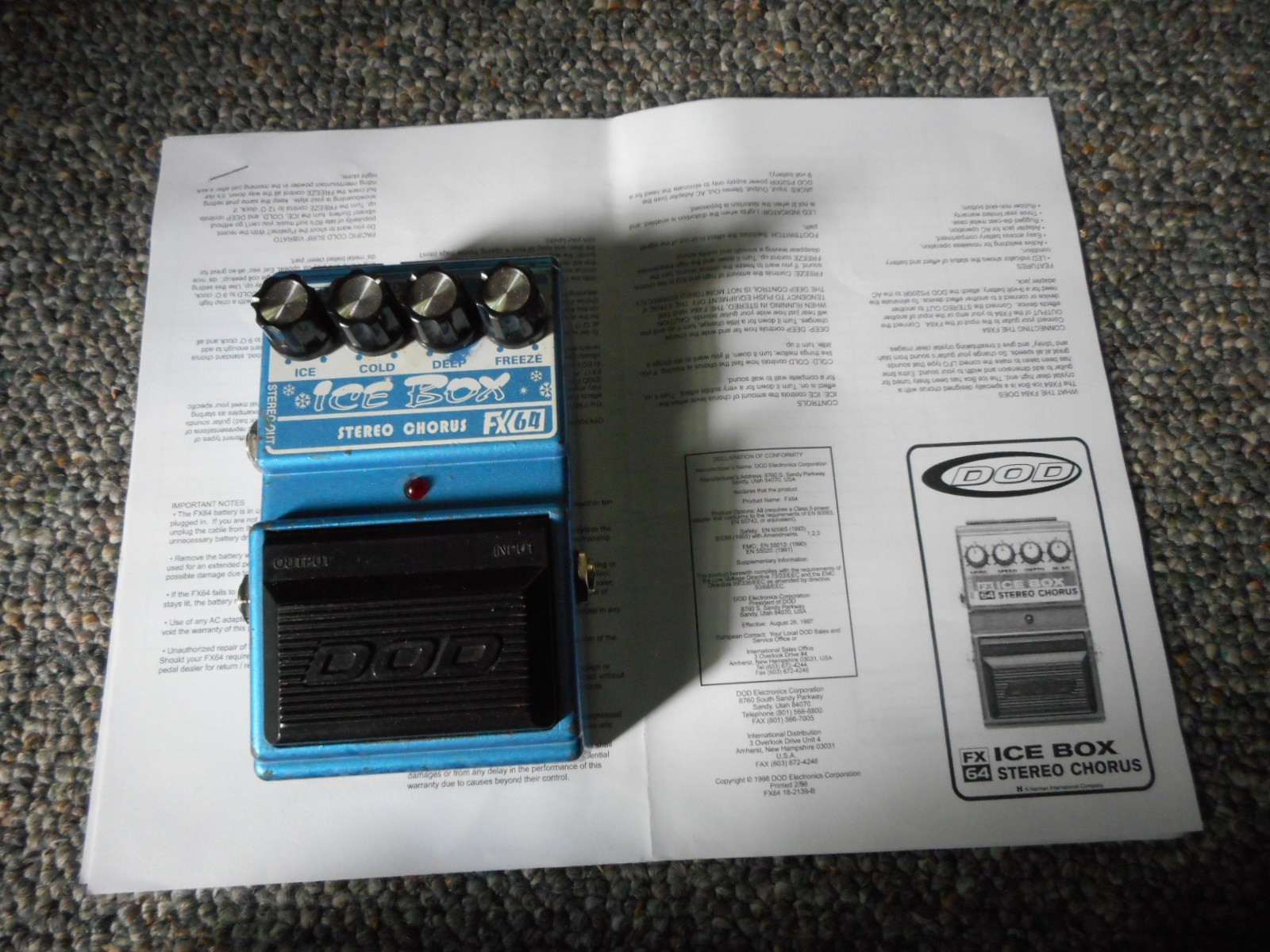 DOD MADE IN USA FX64 ICE BOX STEREO ANALOG CHORUS GUITAR EFFECT PEDAL/ SCHEMATIC