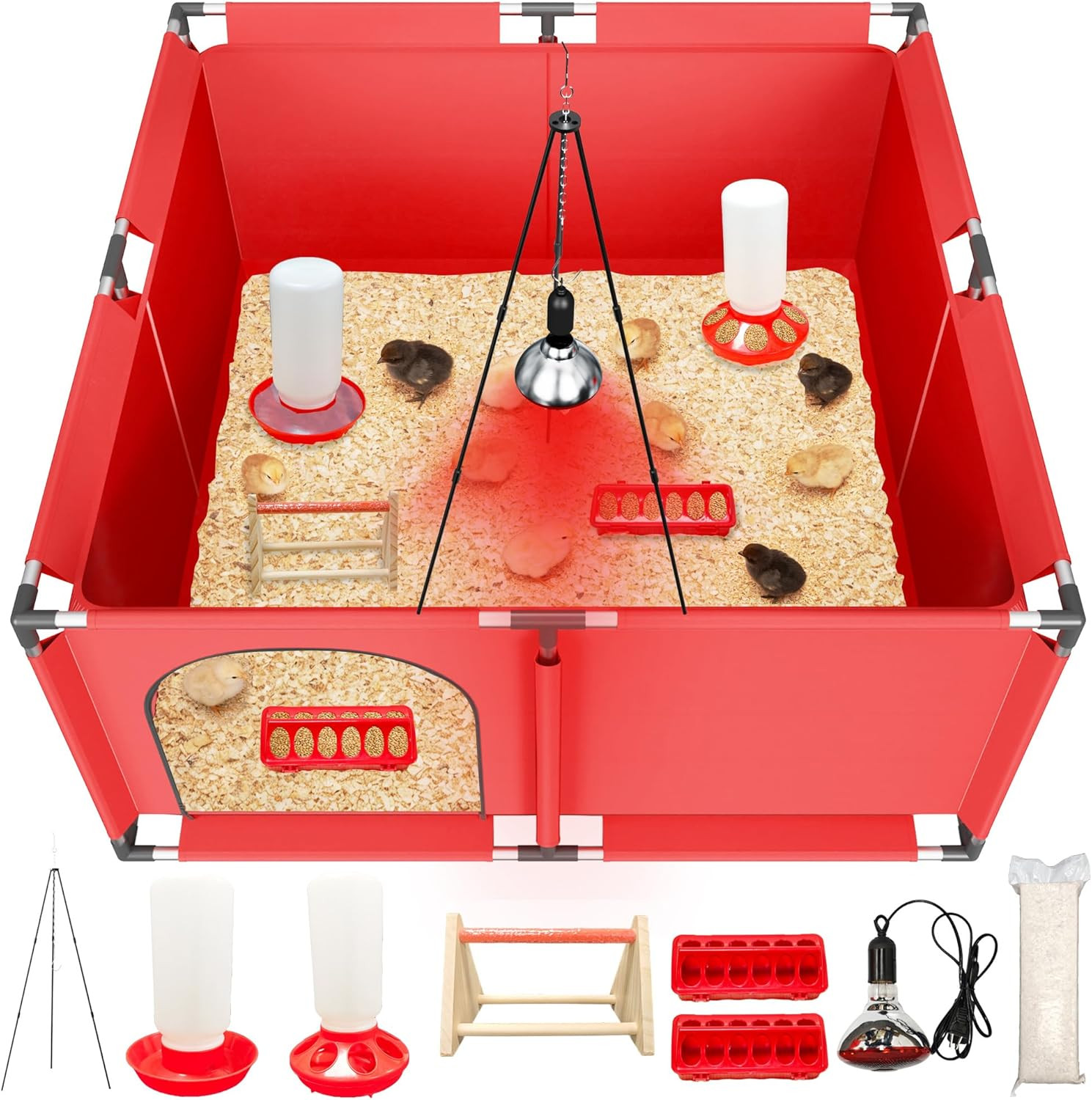 Comprehensive Chicken Brooder Kit with Heat Lamp, Feeder & Waterer for 30 Chicks