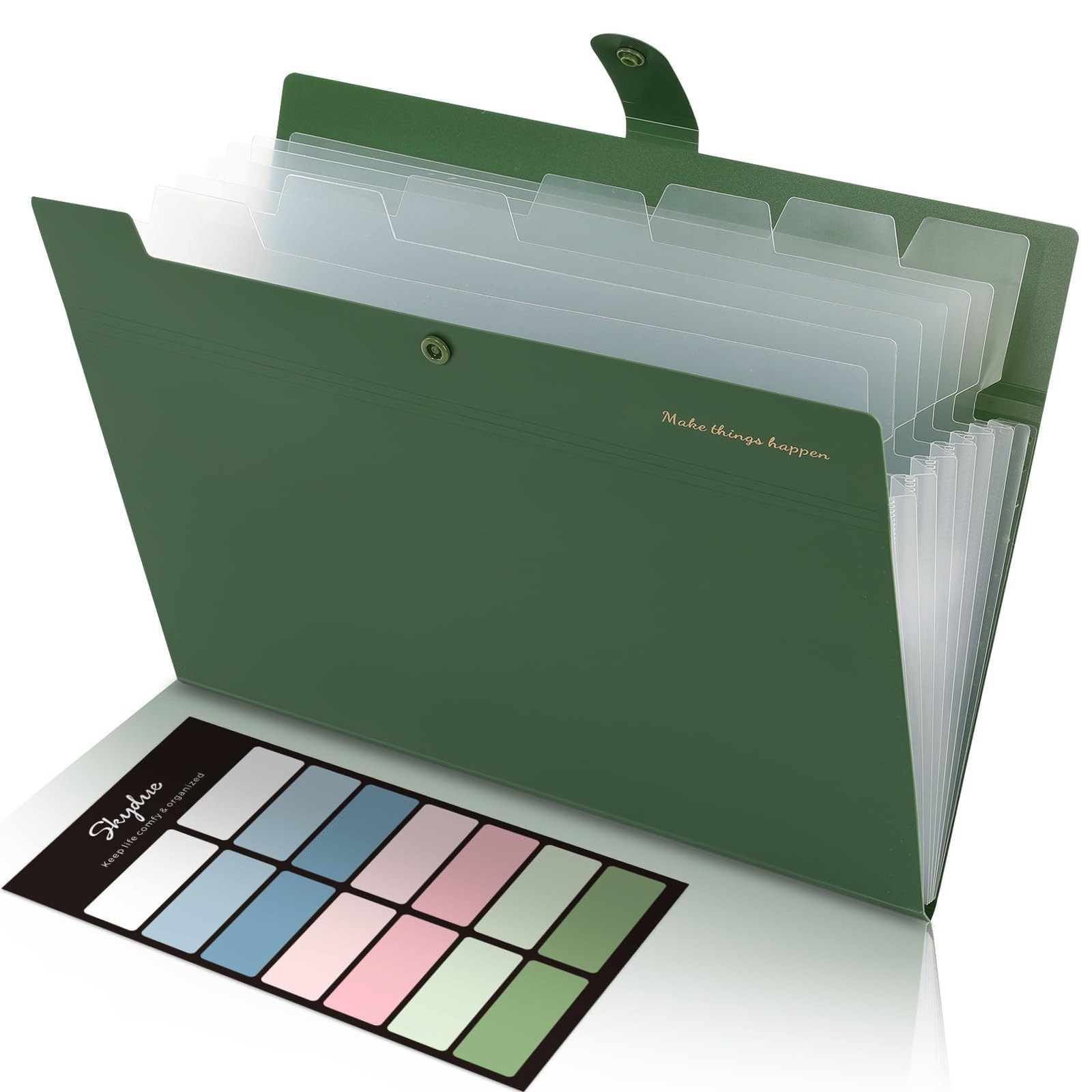 SKYDUE Expanding File Folders with 8 Pockets, Accordion 12.8*9.8, Olivegreen