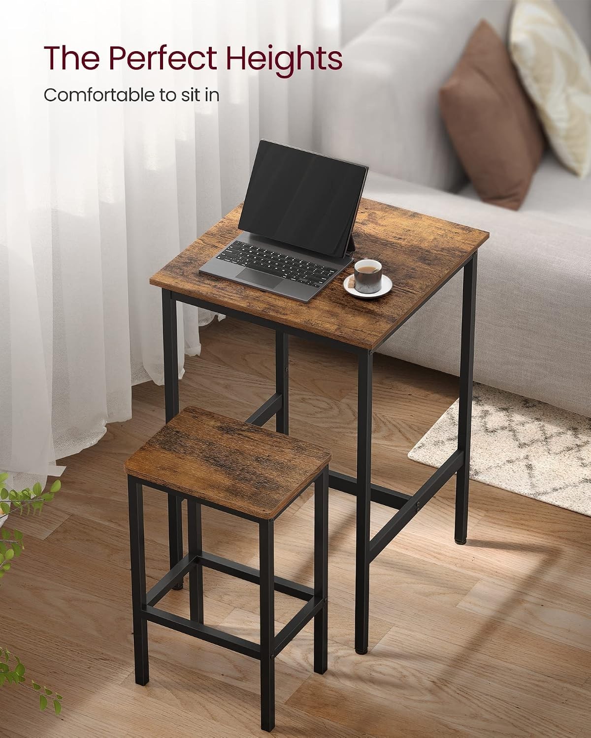 Stylish Dining Pub Set for 2 - Compact Bar Table with Stools for Small Spaces