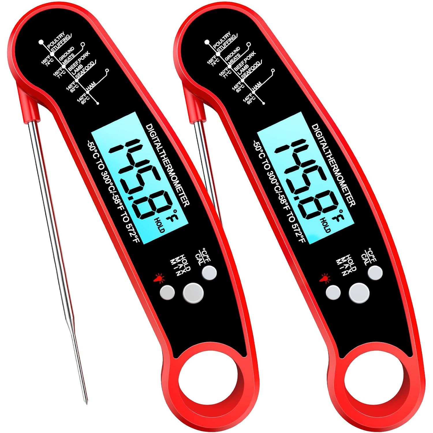 Meat Thermometer Digital, Food Thermometer for Cooking, Red, 2 Pack | Instant Re