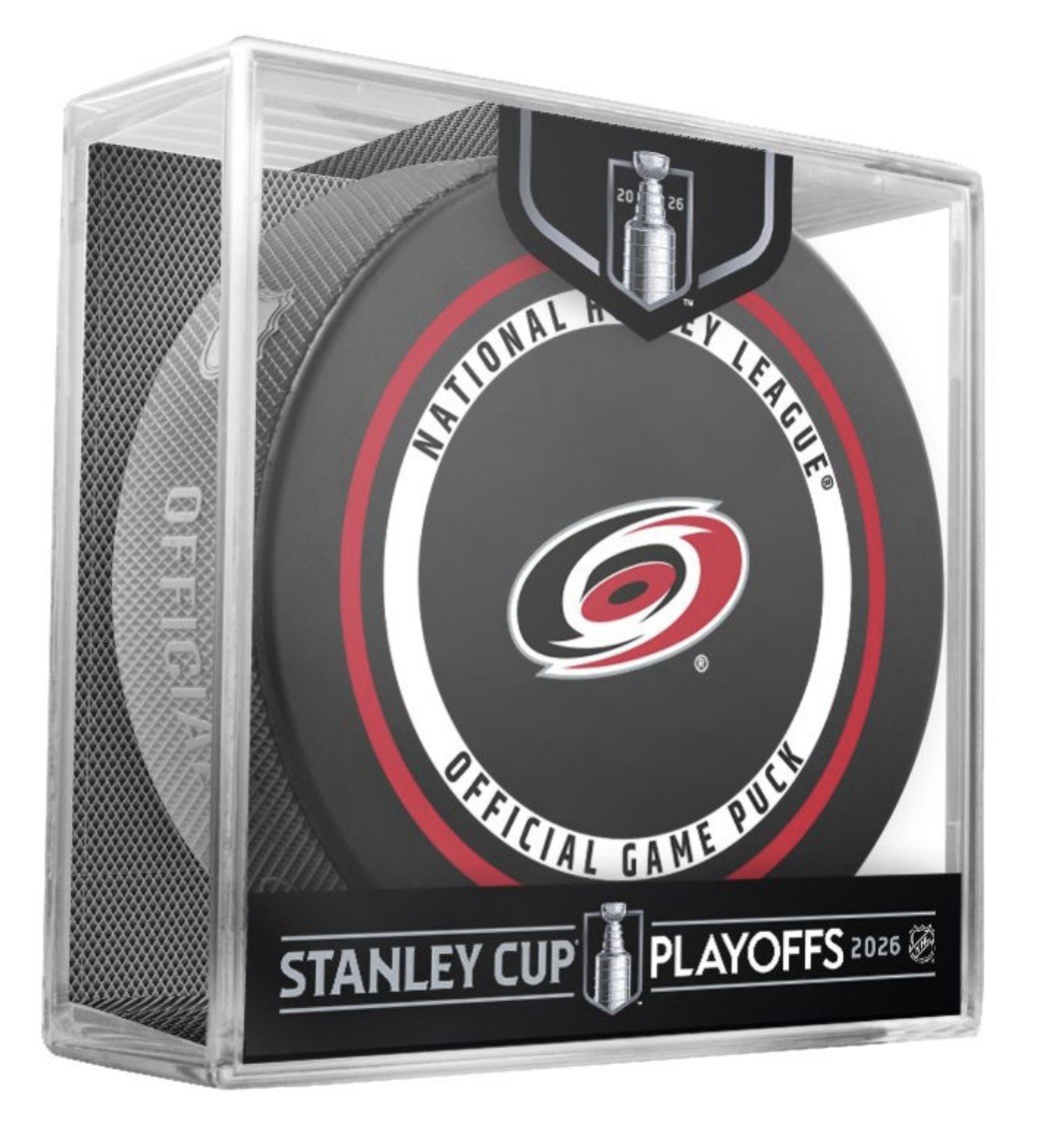 2026 CAROLINA HURRICANES NHL PLAYOFFS OFFICIAL R 1 GAME PUCK  ARRIVING APRIL 24