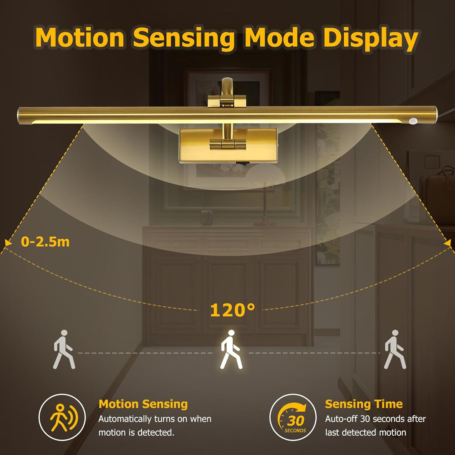 DESOOP Wireless Brass Picture Lights for Wall Motion Activated, Motion Sensor Ar