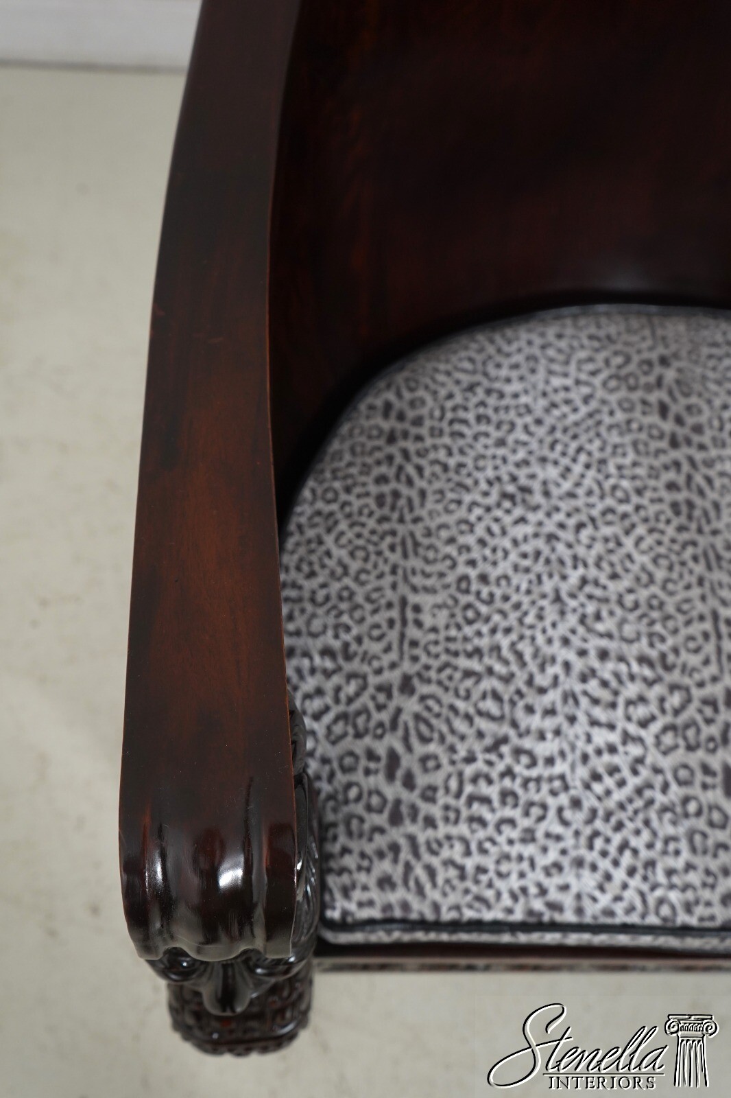 F62511EC: Monumental Ornately Carved Throne Chair w. Upholstered Seat