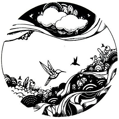 AAE ARTSY HUMMINGBIRDS- Low Fire Fusing Decal - One  (2") Round- BLACK ENAMEL