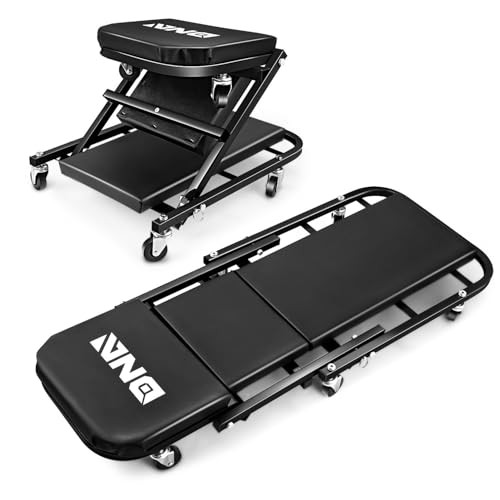 Folding 2 in 1 Rolling Z Creeper, Adjustable Roller Garage 40 Inches Black