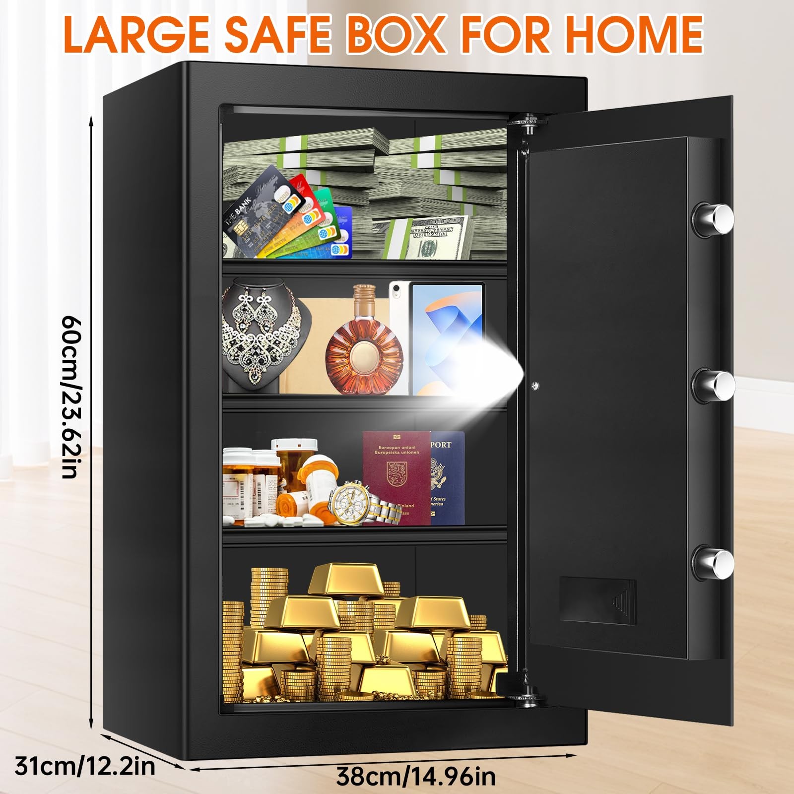 5.2 Cuft Large Safes for Home Use Fire and Water Proof, Heavy Duty Fireproof ...