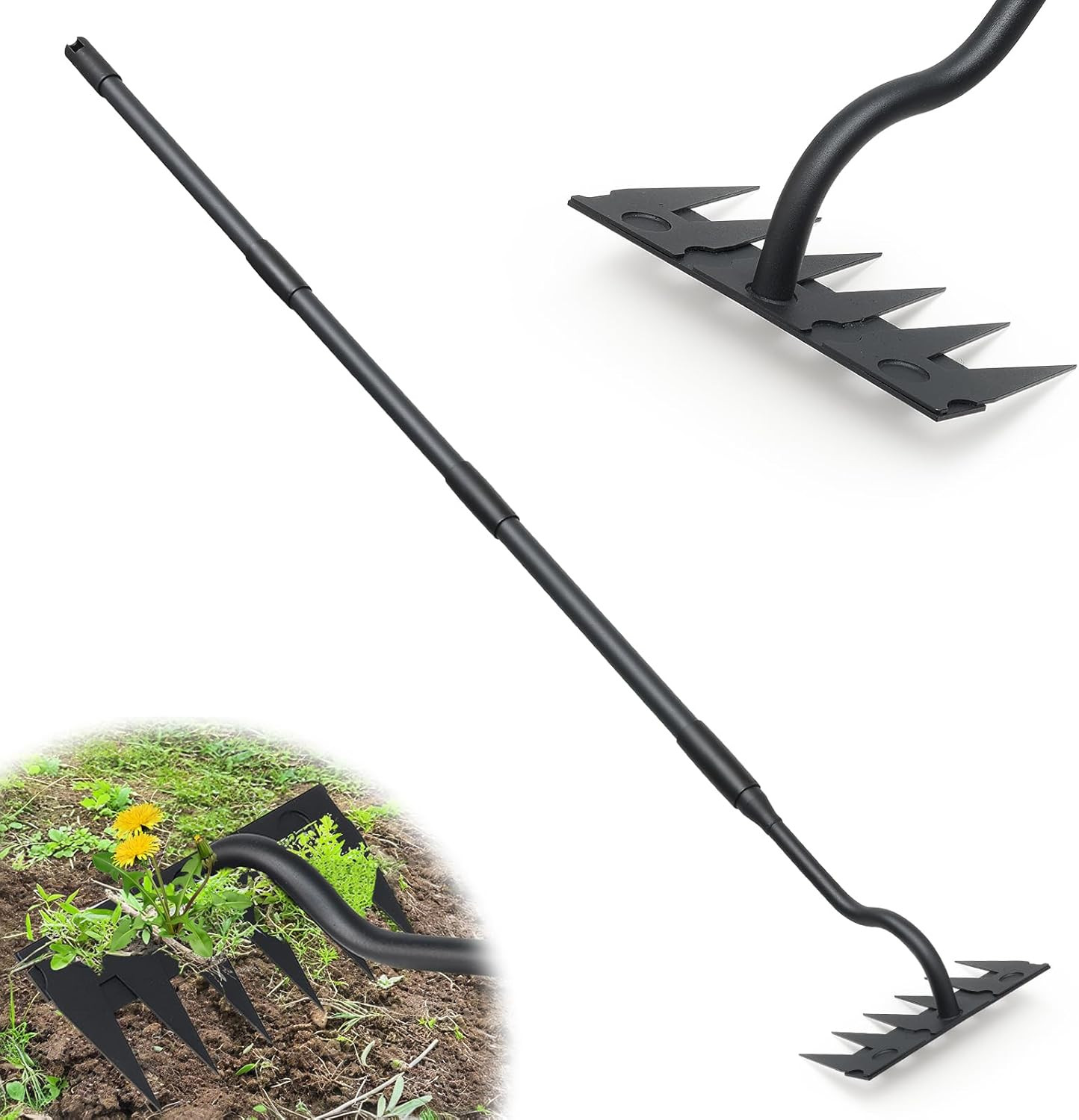 Manual Weeder Tool,6 Tines Garden Weeding Rake with Sharp Blade,55 Inch Long ...