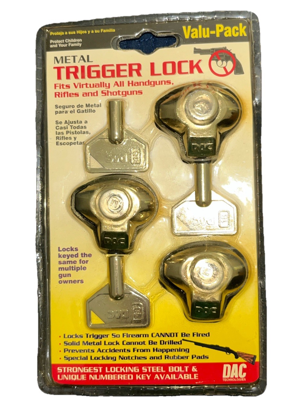 DAC Metal Gun Trigger Safety Locks Valu-Pack 3 Locks with 3 Keys - NIB