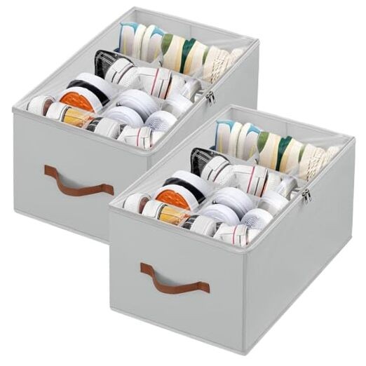 Shoe Organizer for Closet-Foldable Shoe Storage Organizer Box with 2 Pack Grey
