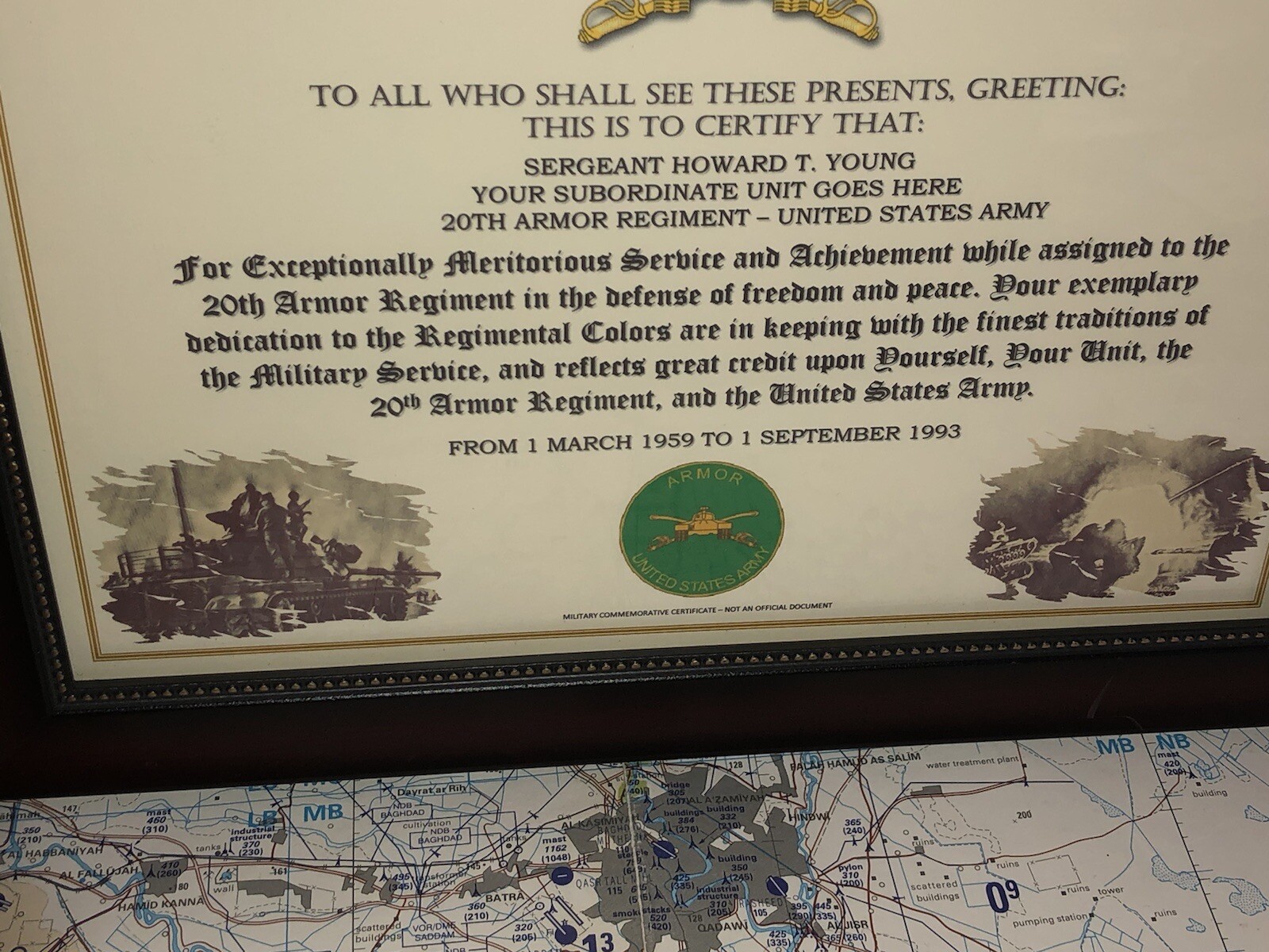 20TH ARMORED REGIMENT / COMMEMORATIVE - CERTIFICATE OF COMMENDATION