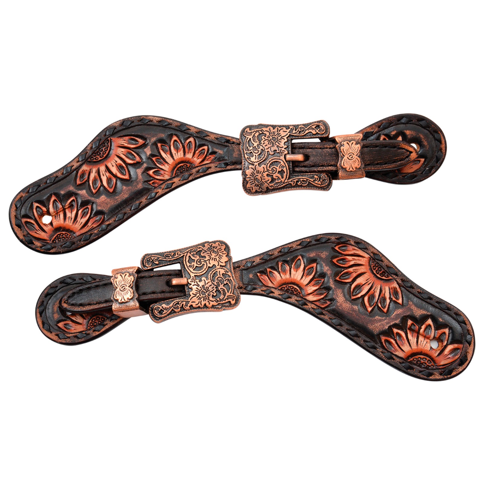 CIRCLE Y Women's Vintage Sunflower Pattern Leather Spur Straps for Western Boots